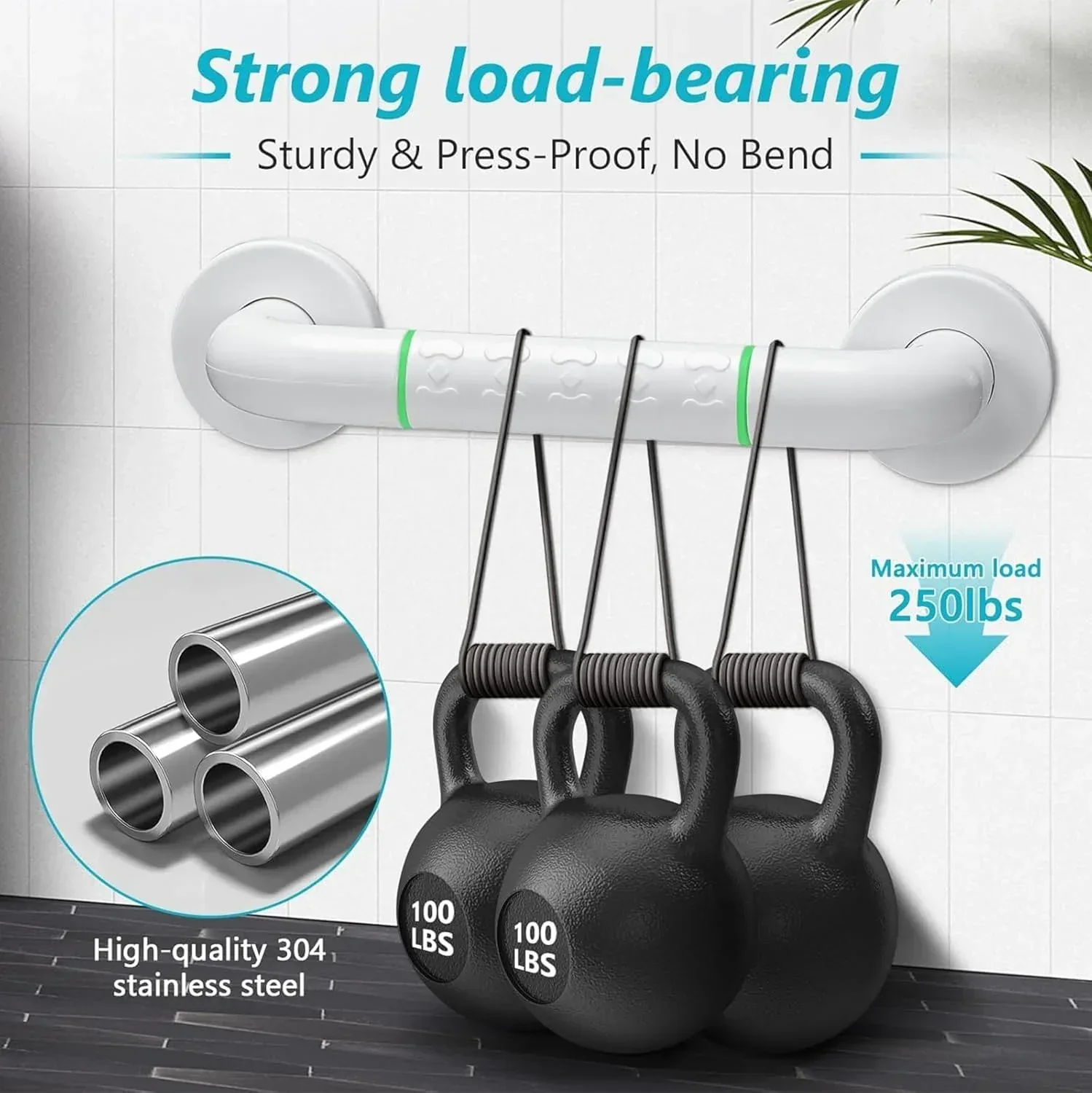 12 Inch ABS Bathroom Grab Bar – White - Image 4