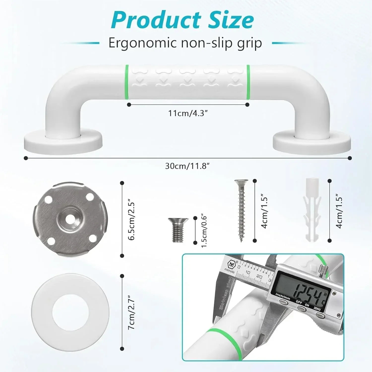 12 Inch ABS Bathroom Grab Bar – White - Image 8