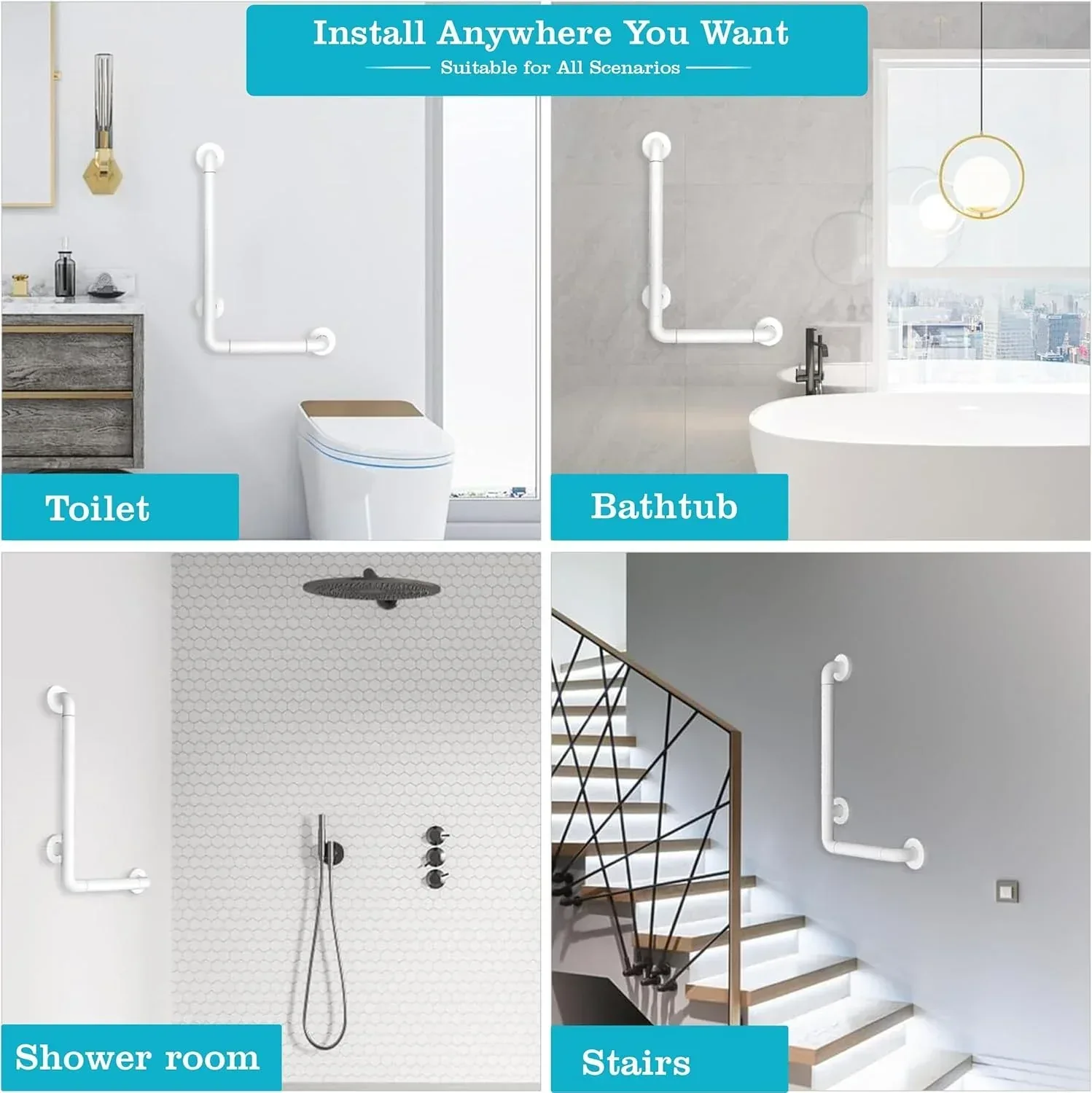 L-Shaped Stainless Steel 90° Anti-Slip Bathroom Grab Bar – White - Image 3