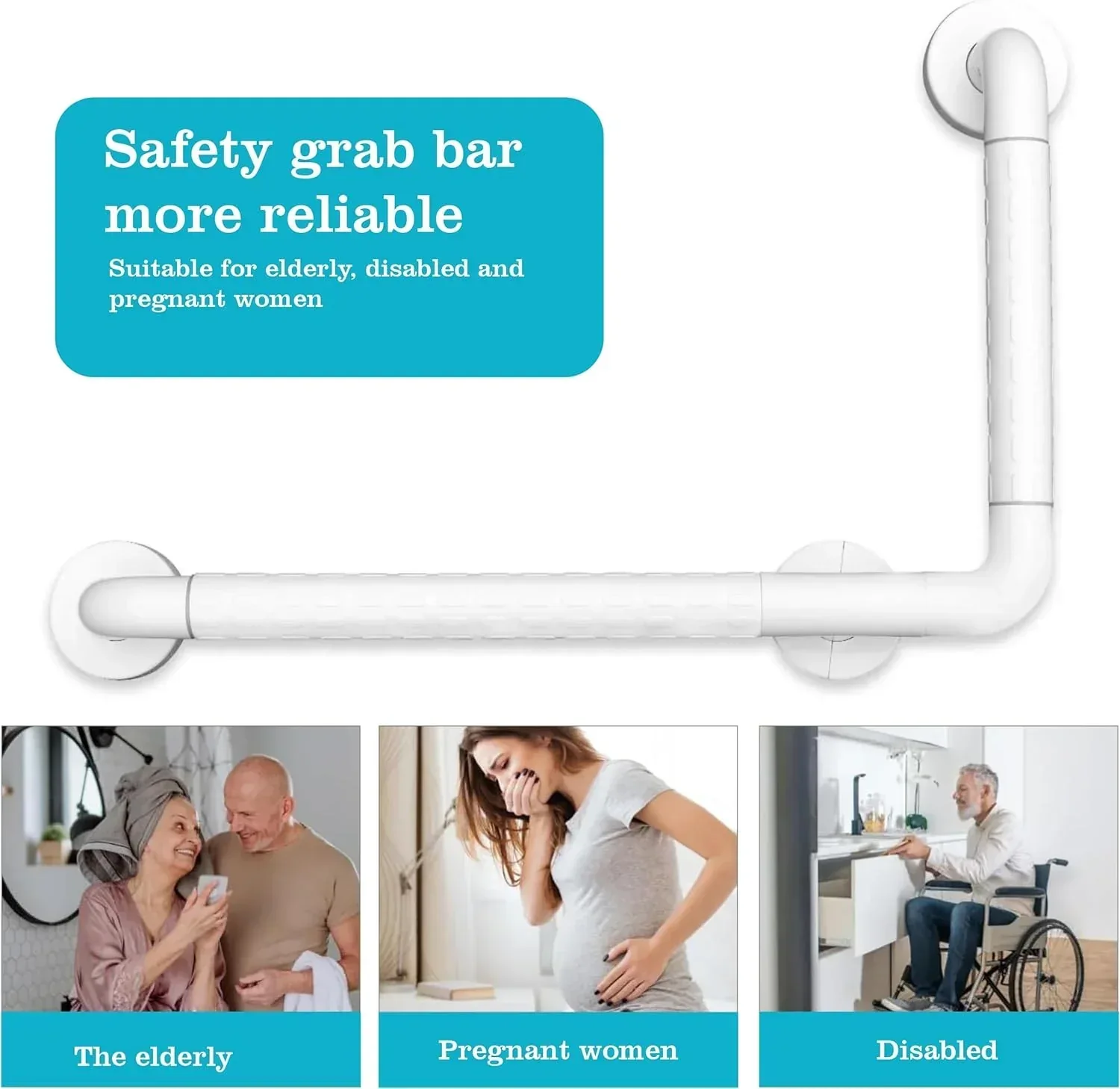 L-Shaped Stainless Steel 90° Anti-Slip Bathroom Grab Bar – White - Image 5