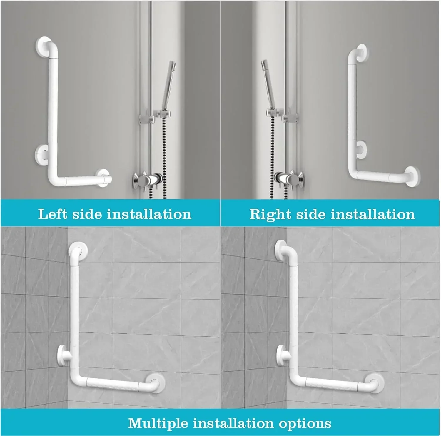 L-Shaped Stainless Steel 90° Anti-Slip Bathroom Grab Bar – White - Image 6