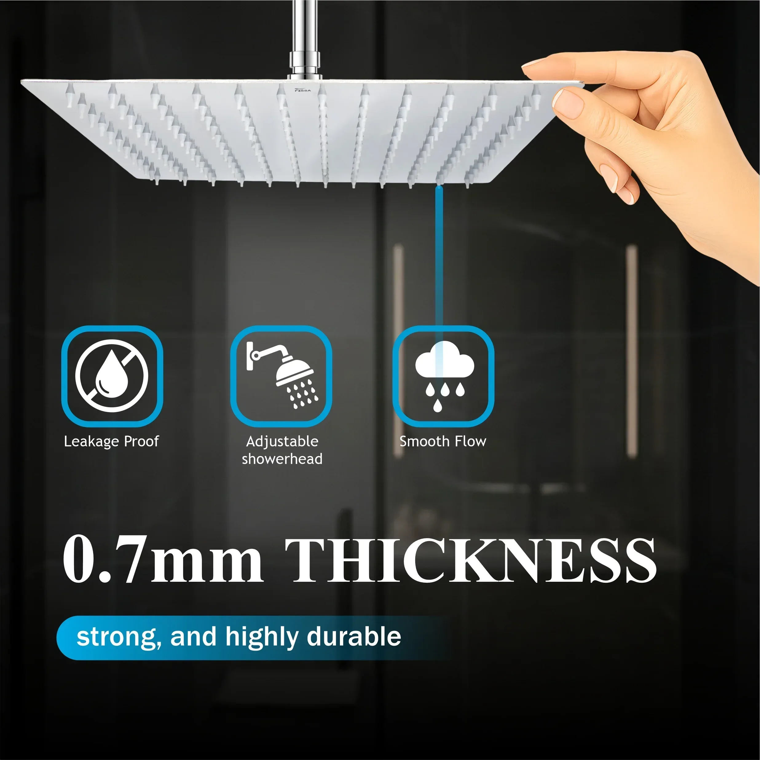 Ultra (12x12 Inches) 304- Grade Stainless Steel Chrome Finish Overhead Shower With Arm (24 Inch) - Image 5