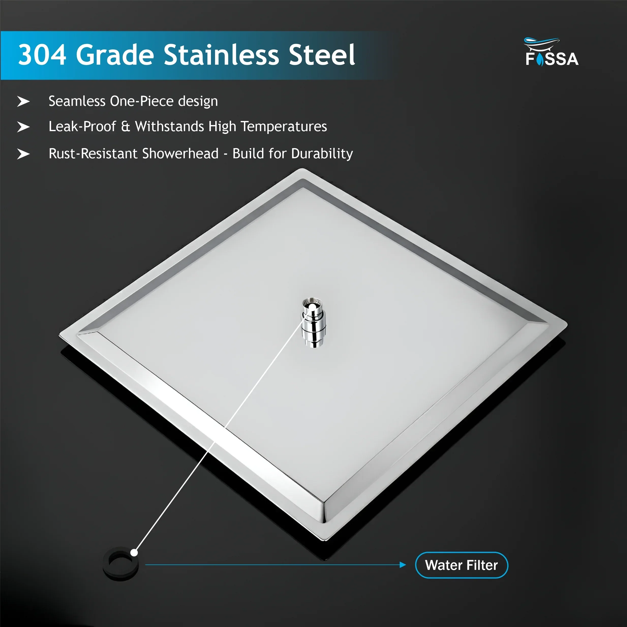 Ultra (12x12 Inches) 304- Grade Stainless Steel Chrome Finish Overhead Shower Without Arm - Image 4