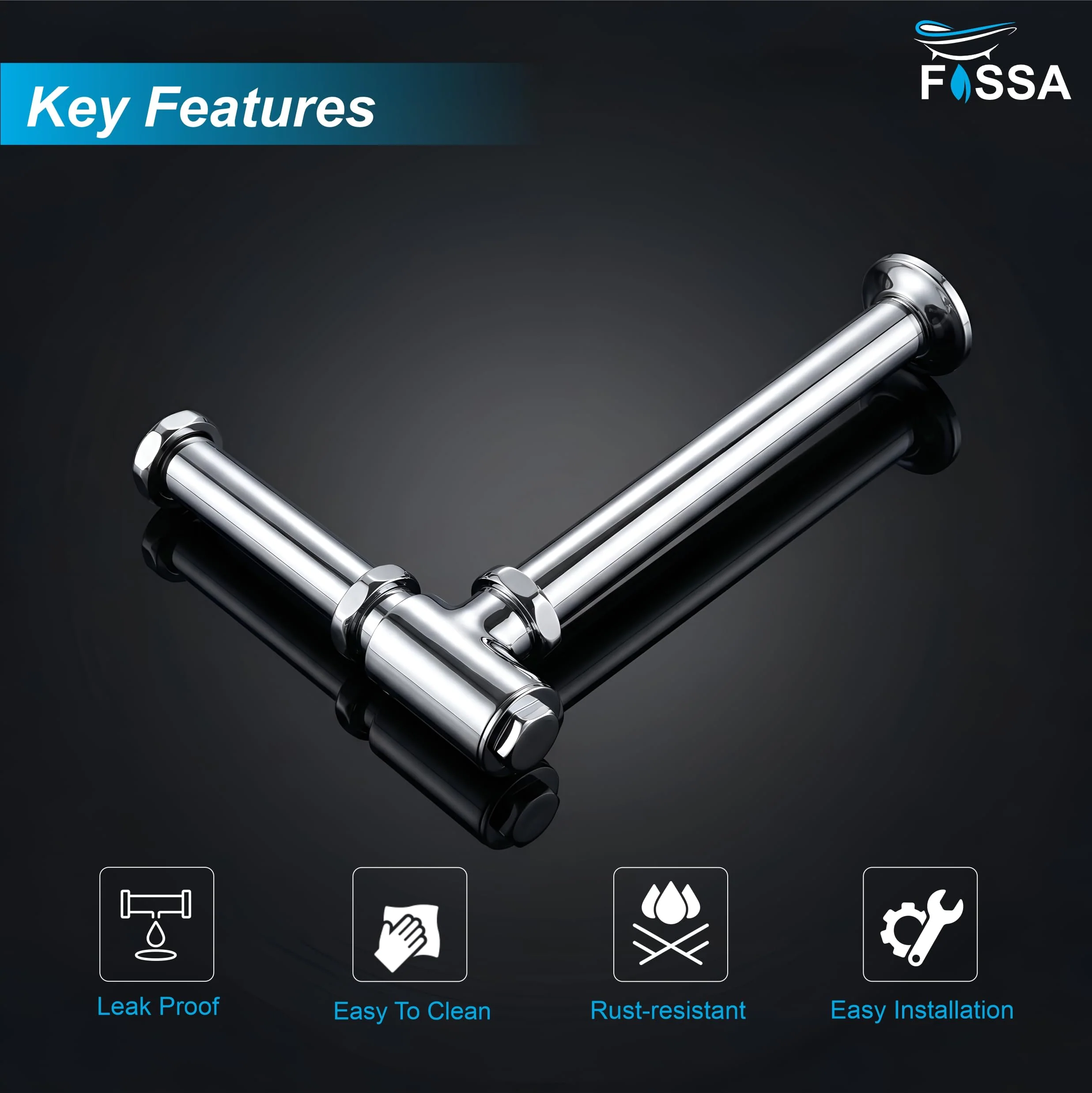 12 inch Vasca Brass Silver Bottle Trap with Flange - Image 4