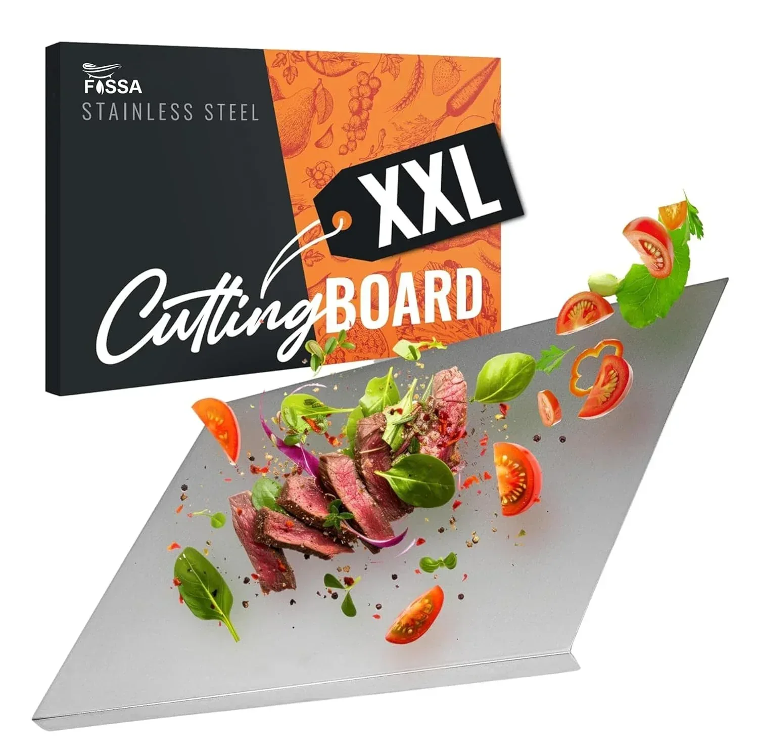 Fossa 15.5"x12"x1" Extra Large 304 Grade Stainless Steel Chopping Board (Silver)