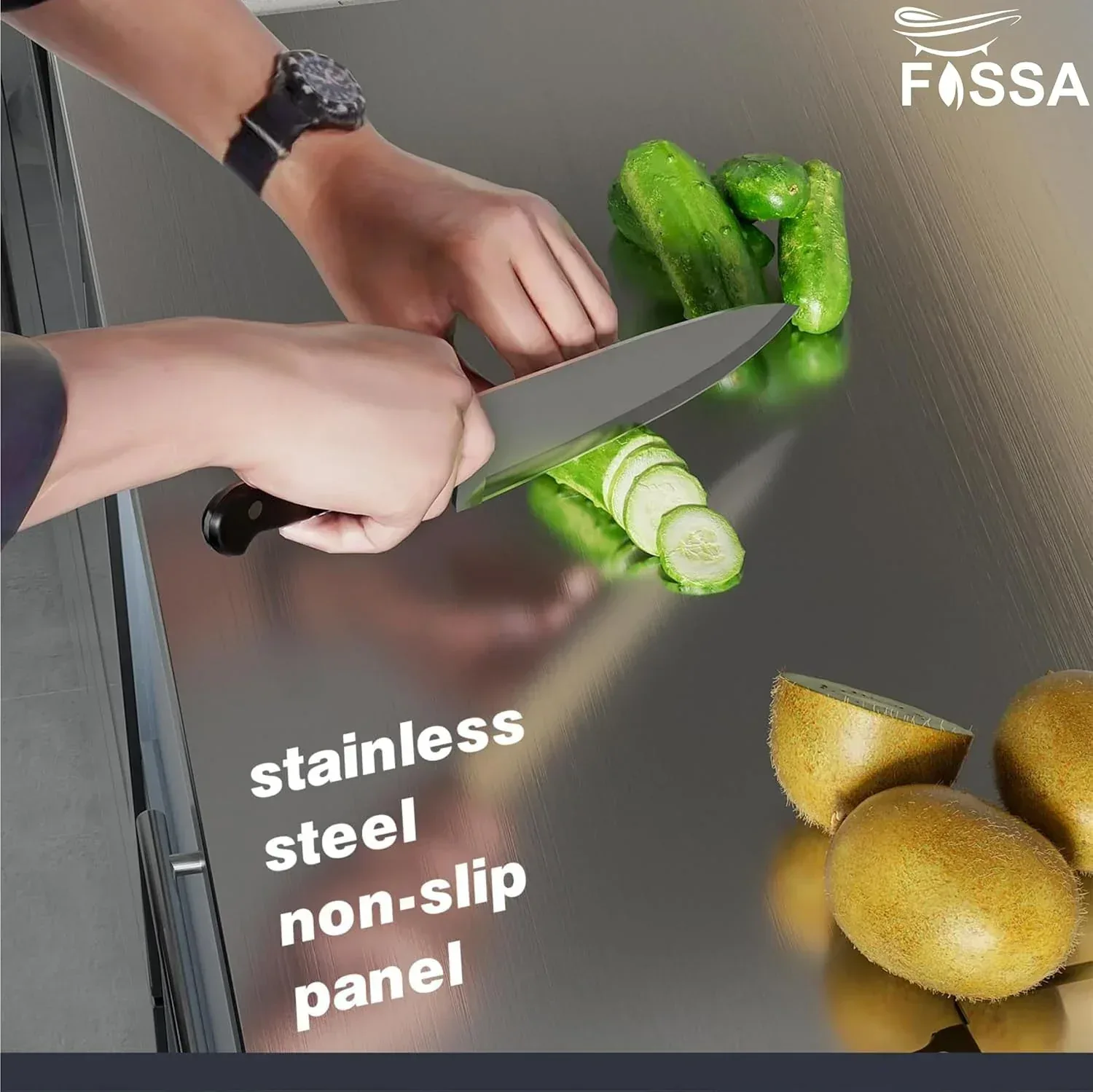 Fossa 15.5"x12"x1" Extra Large 304 Grade Stainless Steel Chopping Board (Silver) - Image 5