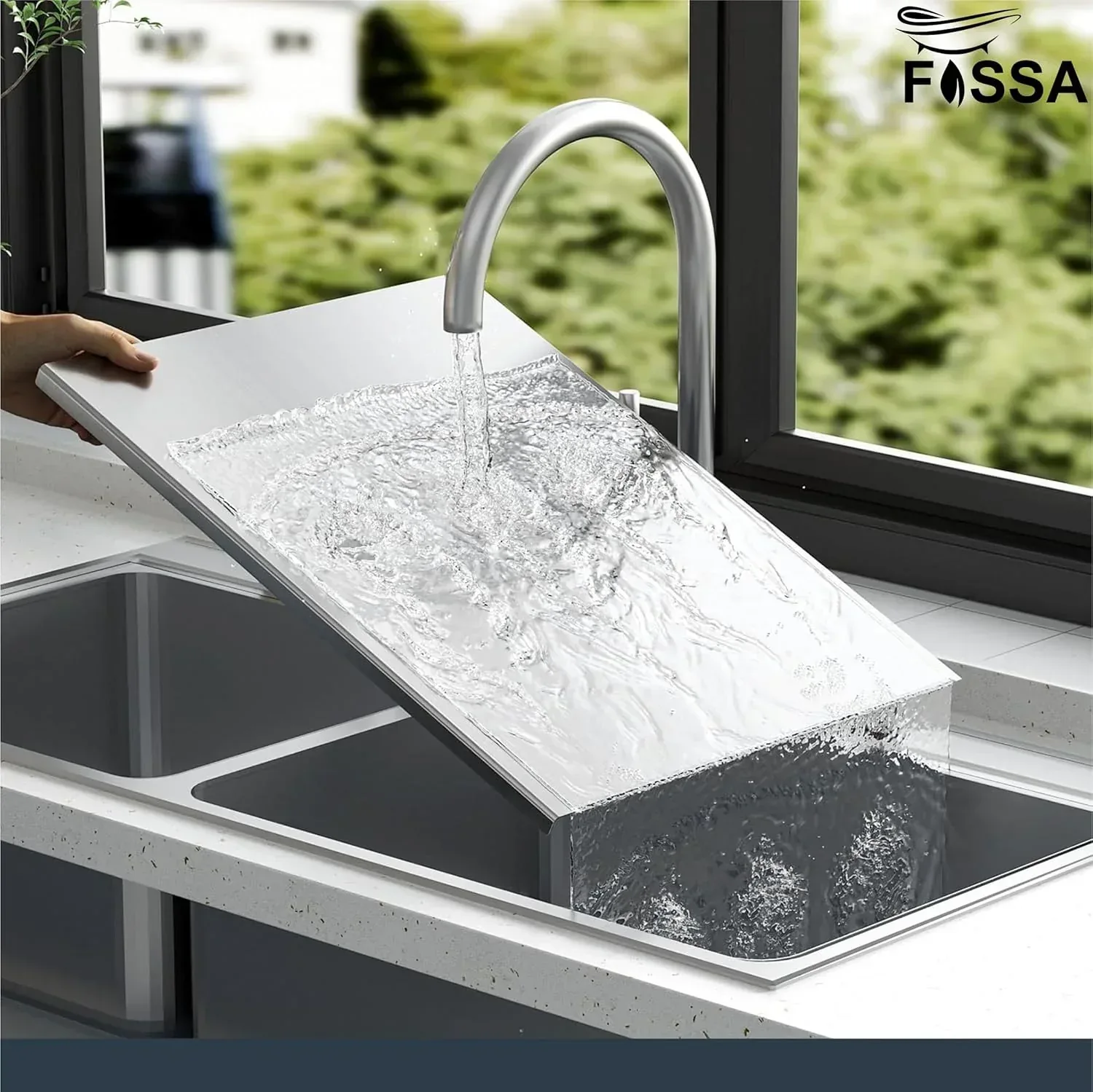 Fossa 15.5"x12"x1" Extra Large 304 Grade Stainless Steel Chopping Board (Silver) - Image 9
