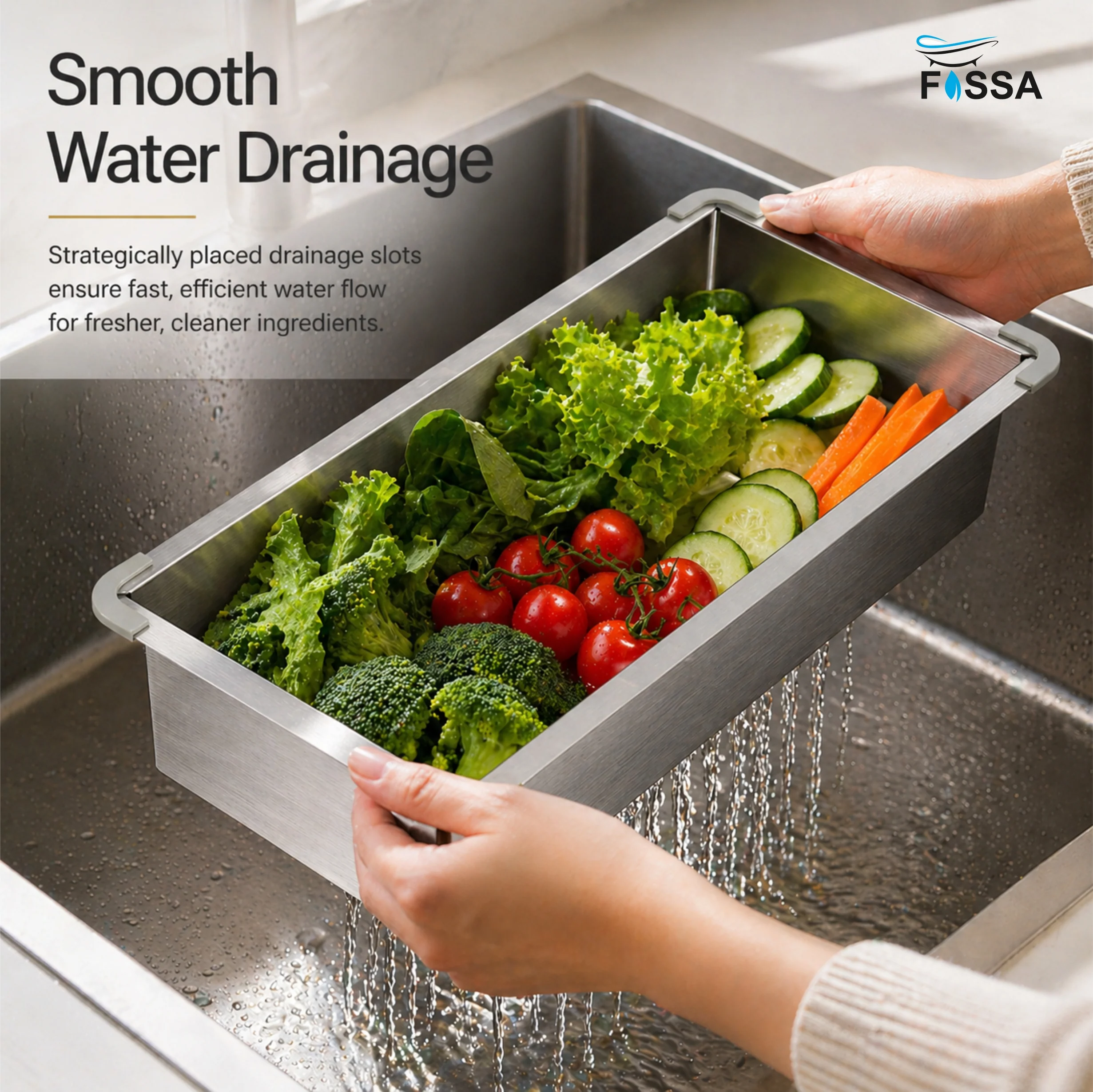 Fossa 15"x4" 304 Stainless Steel Handmade Colander for Single & Double Bowl Kitchen Sink - Matte Silver - Image 7