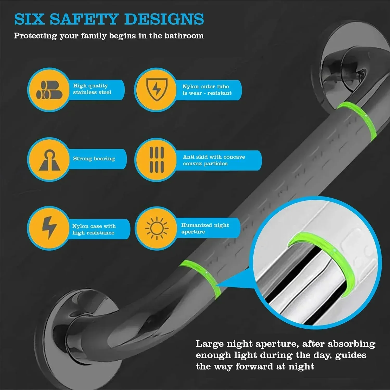 12 Inch 304 Stainless Steel Bathroom Grab Bar – Silver - Image 2