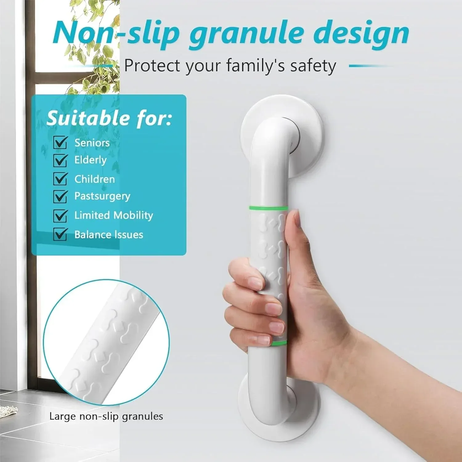 Fossa 16 Inch 304 Stainless Steel Luminous Grab Bar Wall Mounted Safety Balance Handle | Non-Slip for Elderly, Kids | Strong Load Bearing Armrest- Pack of 1 White (Matte Finish) (Copy) - Image 2