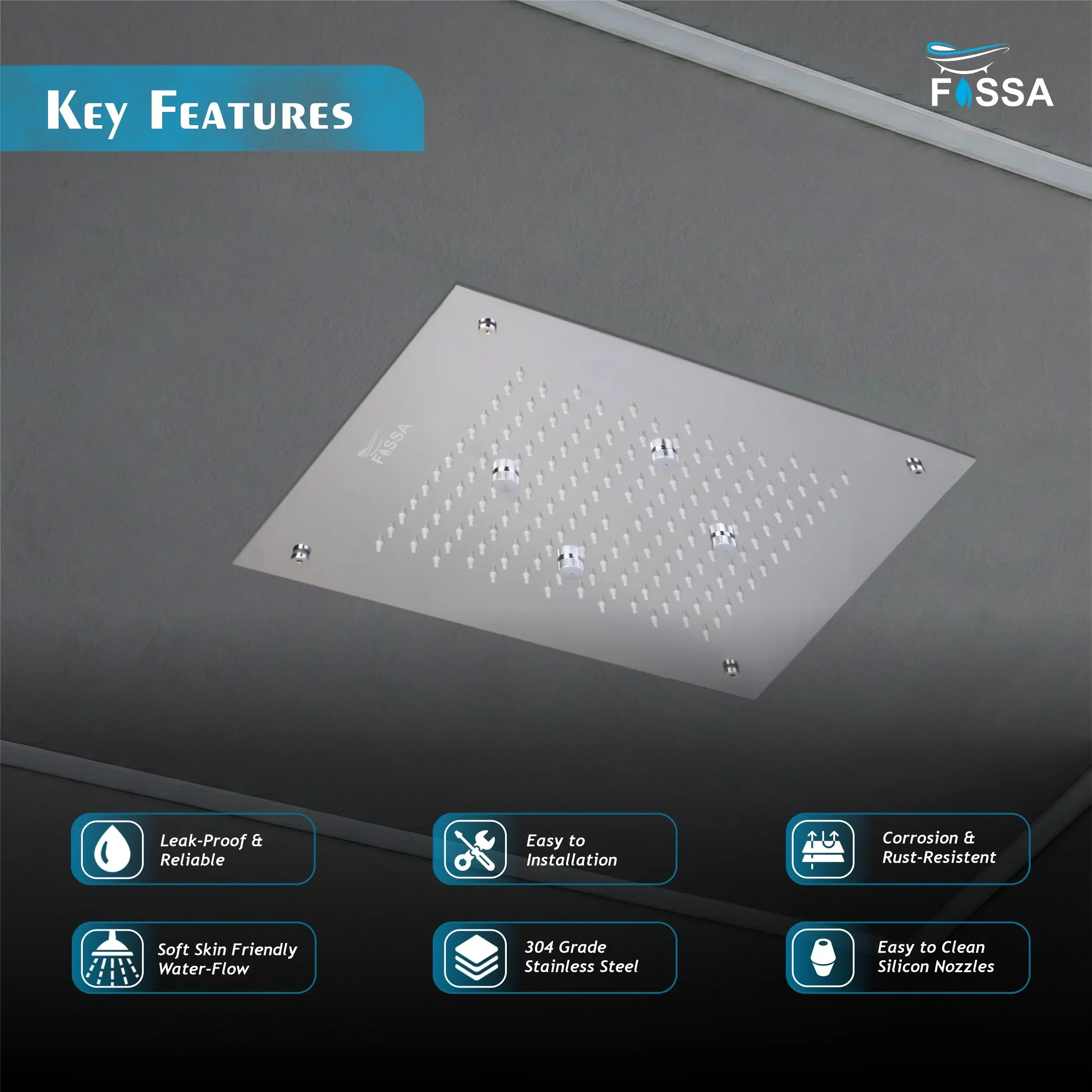 304 Stainless Steel Ceiling Overhead Shower (16x16 Inch) - Image 4