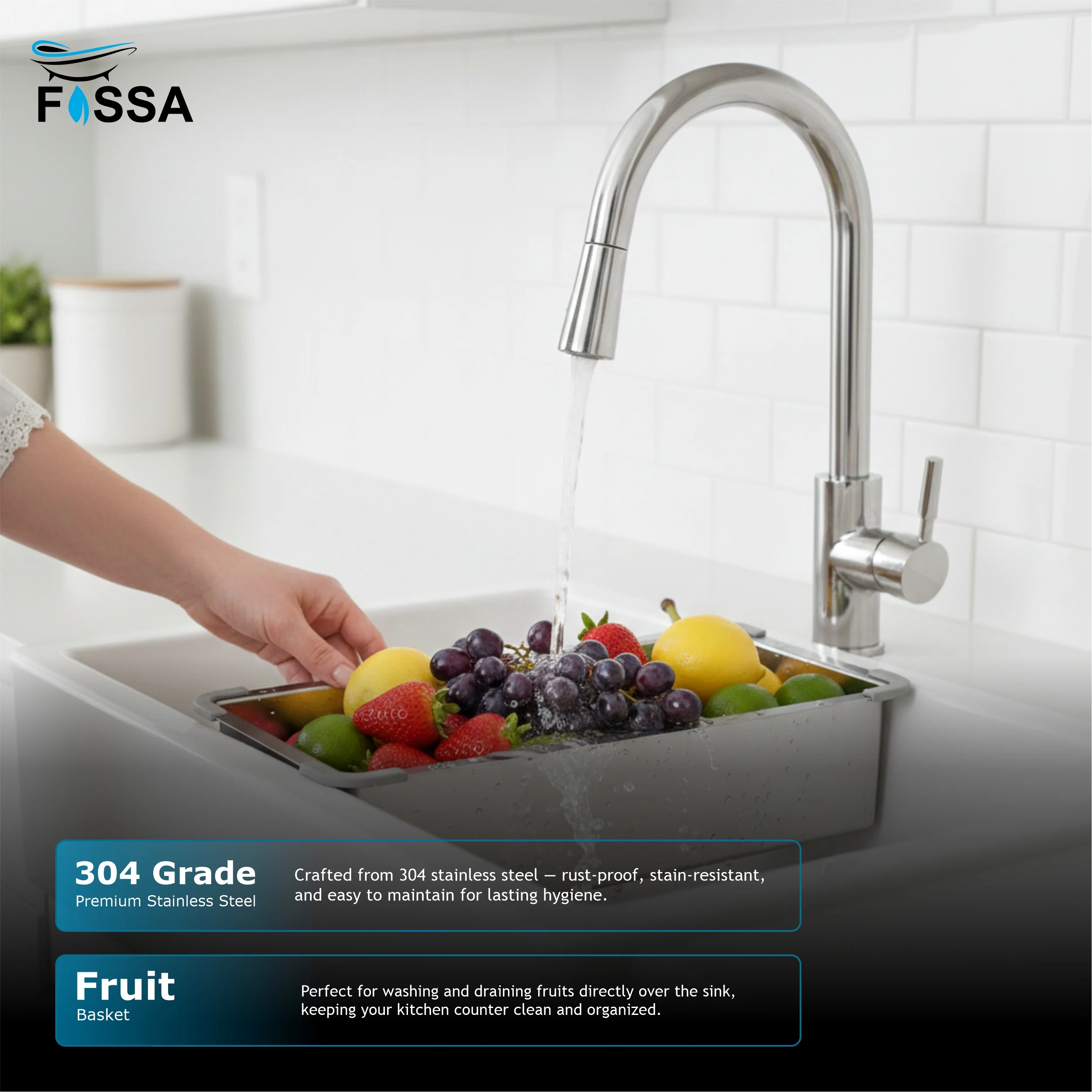 17"x4" 304 Stainless Steel Handmade Colander for Single & Double Bowl Kitchen Sink - Matte Silver - Image 4