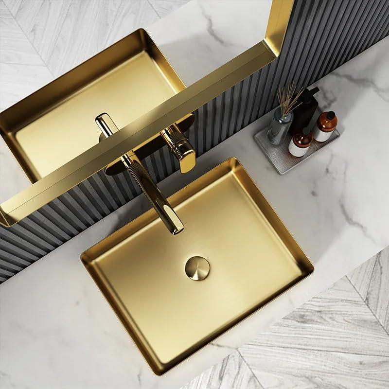 Wash Basin 304 Luxury (18.5x14x04) Inch Gold Stainless Steel Wash Basin Table Top For Bathroom - Image 2