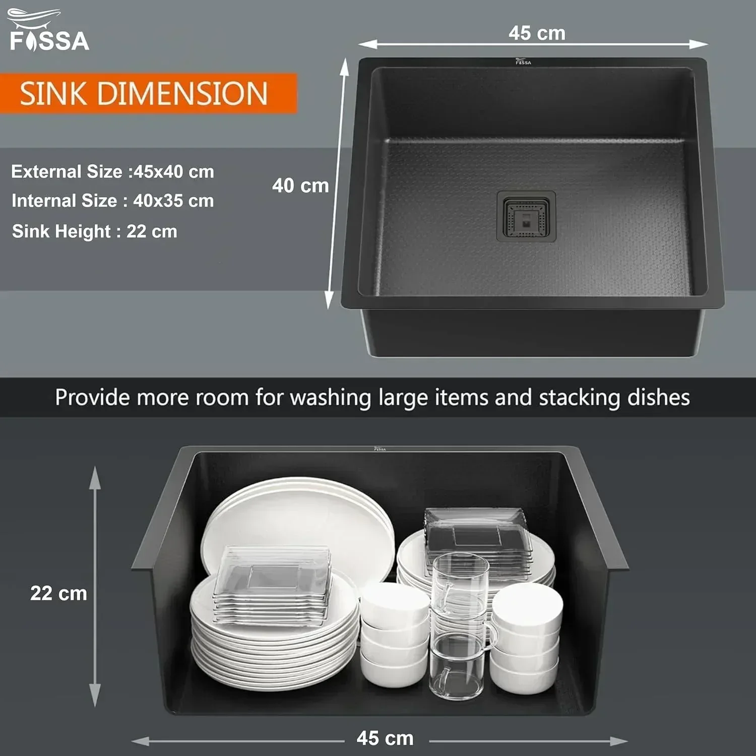 Honeycomb Embossed (18"x16"x09") Inch Single Bowl Black  Kitchen Sink with Nano Coating - Image 2