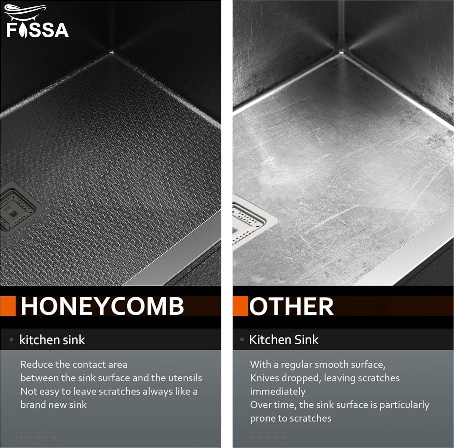 Honeycomb Embossed (18"x16"x09") Inch Single Bowl Black  Kitchen Sink with Nano Coating - Image 4