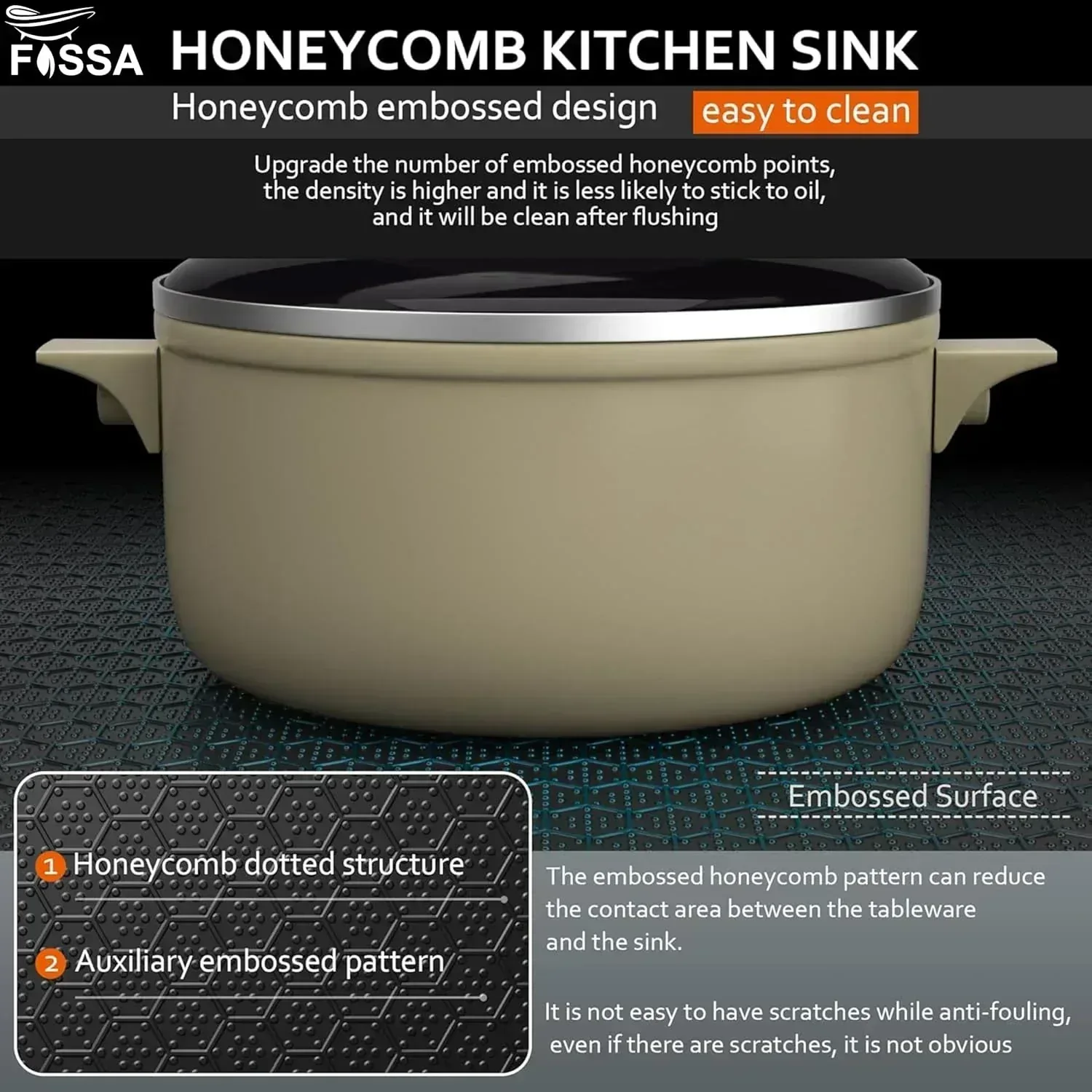 Honeycomb Embossed (18"x16"x09") Inch Single Bowl Black  Kitchen Sink with Nano Coating - Image 5