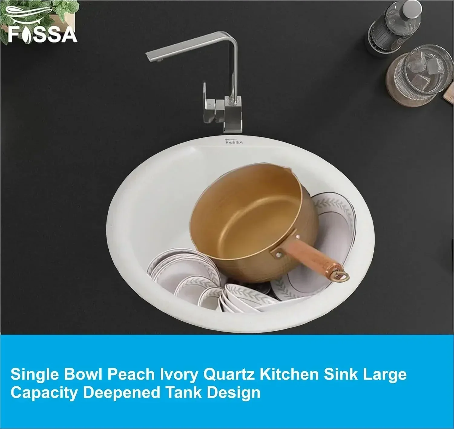 Quartz Kitchen Sink Single Bowl White (18x18x8 Inches) – 10-Year Warranty - Image 4
