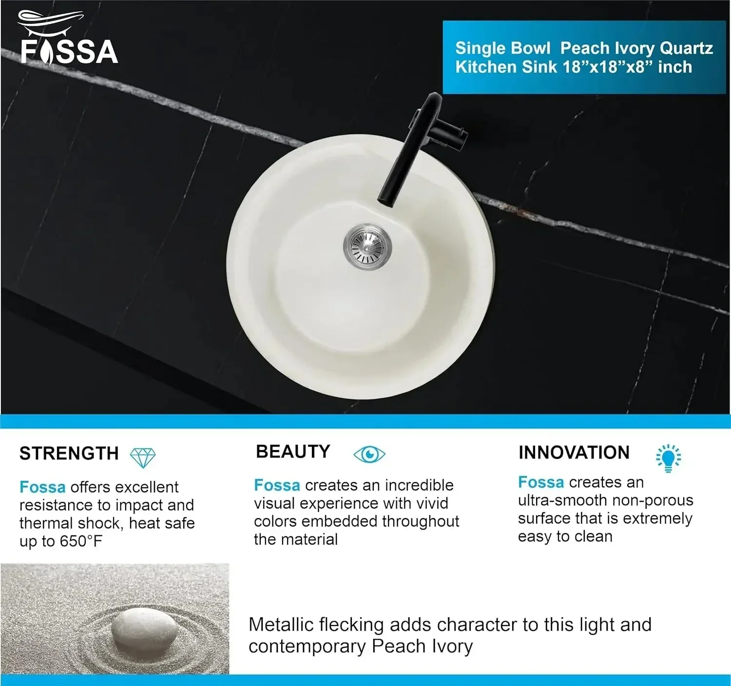 Quartz Kitchen Sink Single Bowl White (18x18x8 Inches) – 10-Year Warranty - Image 5