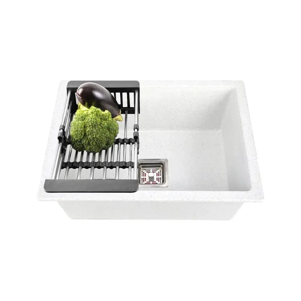 Quartz Kitchen Sink Single Bowl White (18×16x9 Inches) – 10-Year Warranty