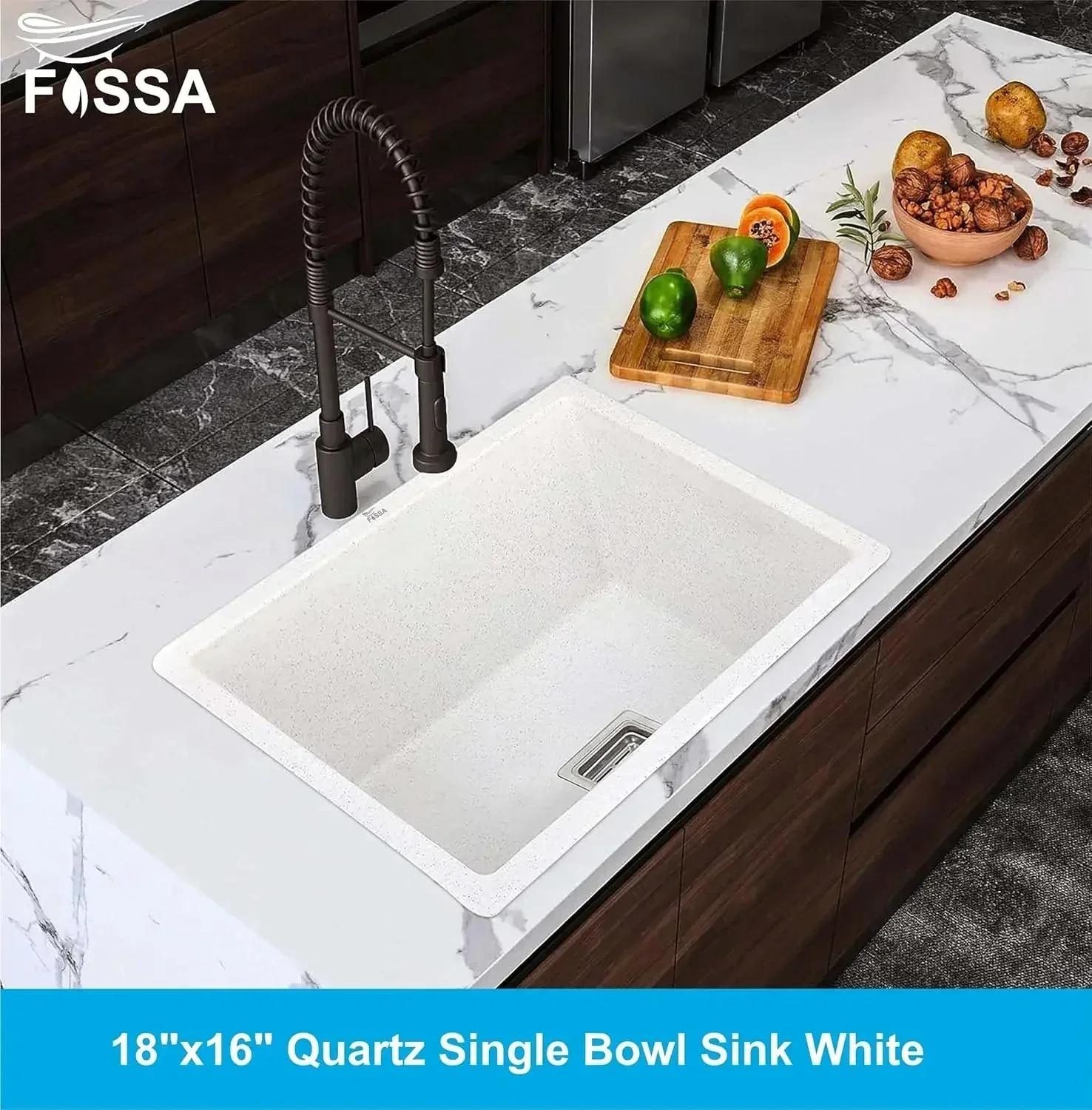 Quartz Kitchen Sink Single Bowl White (18×16x9 Inches) – 10-Year Warranty - Image 4