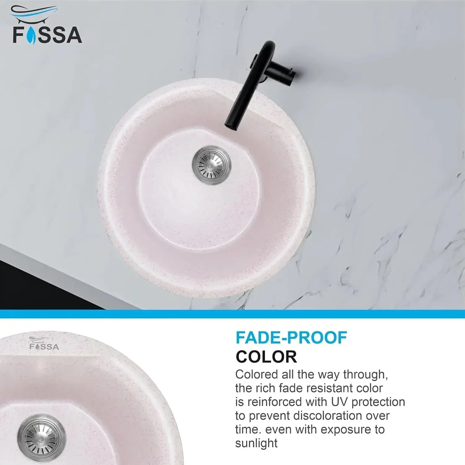 Quartz Kitchen Sink Round Pink (18×18x08 Inches) – 10-Year Warranty - Image 6