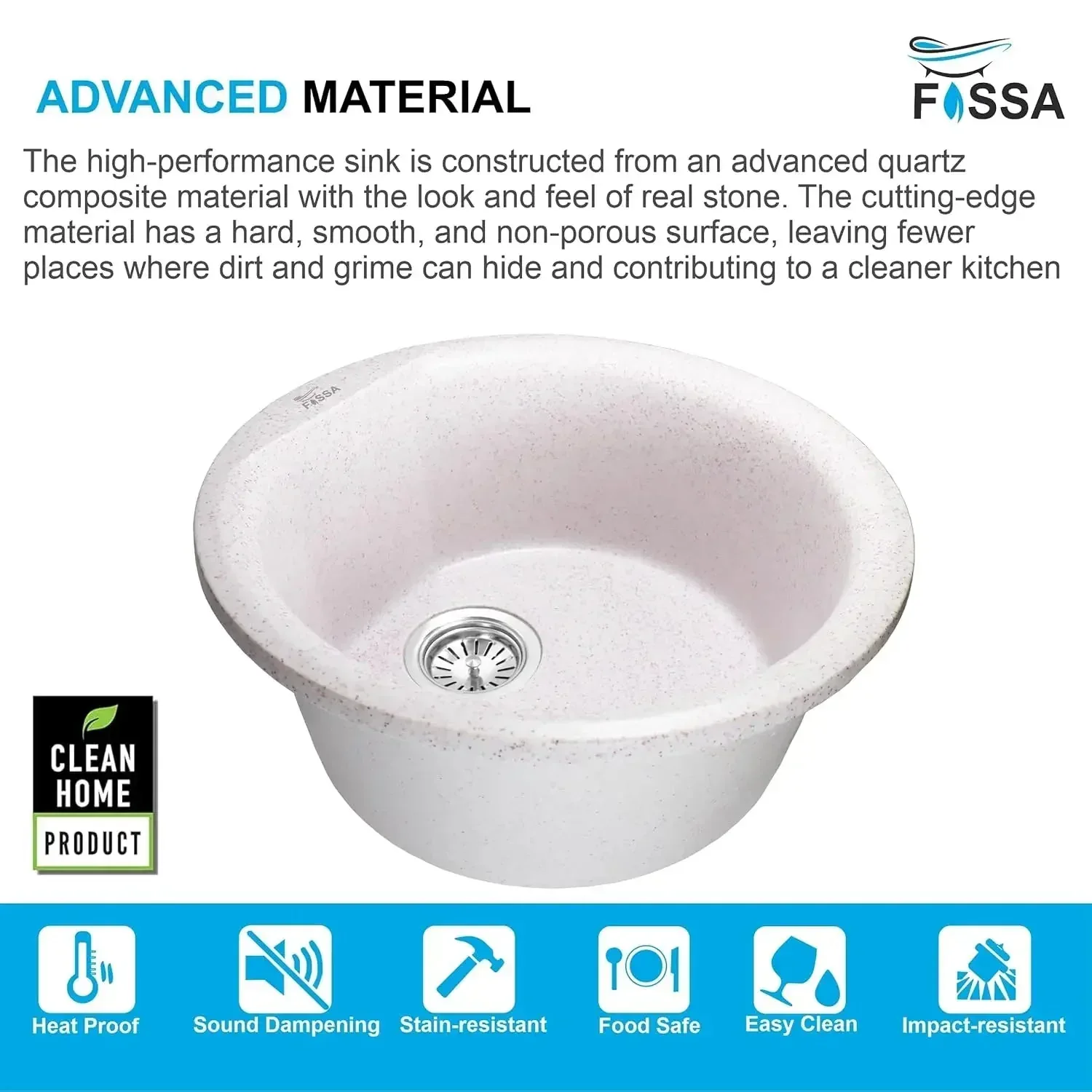 Quartz Kitchen Sink Round Pink (18×18x08 Inches) – 10-Year Warranty - Image 7