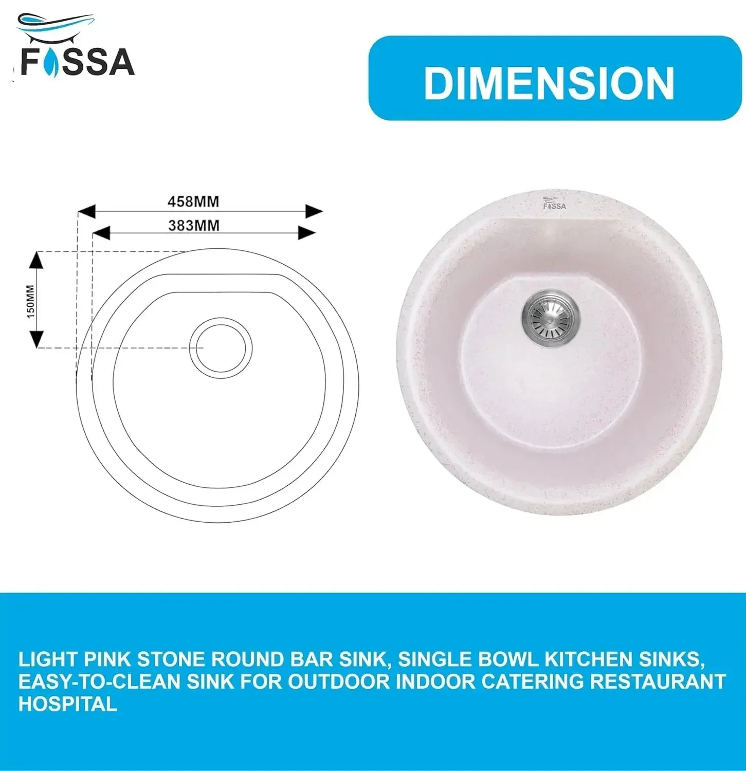 Quartz Kitchen Sink Round Pink (18×18x08 Inches) – 10-Year Warranty - Image 8