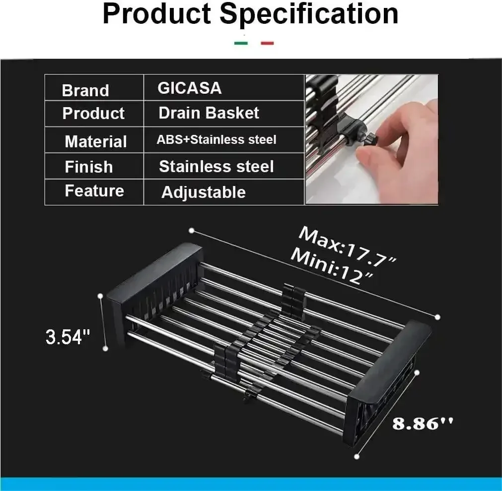 20 Inches Adjustable Vegetable Basket/sink Strainer Black - Image 4