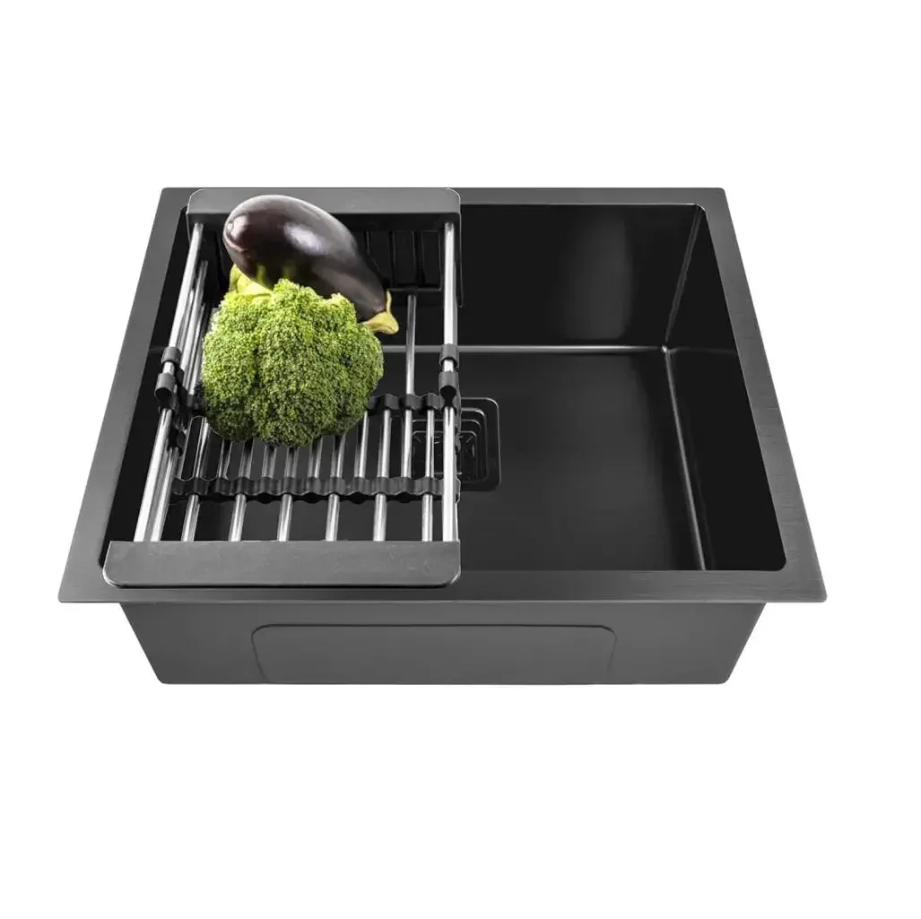 Premium Handmade (18x 16 x 9) Inch Stainless Steel Single Bowl Black Kitchen Sink