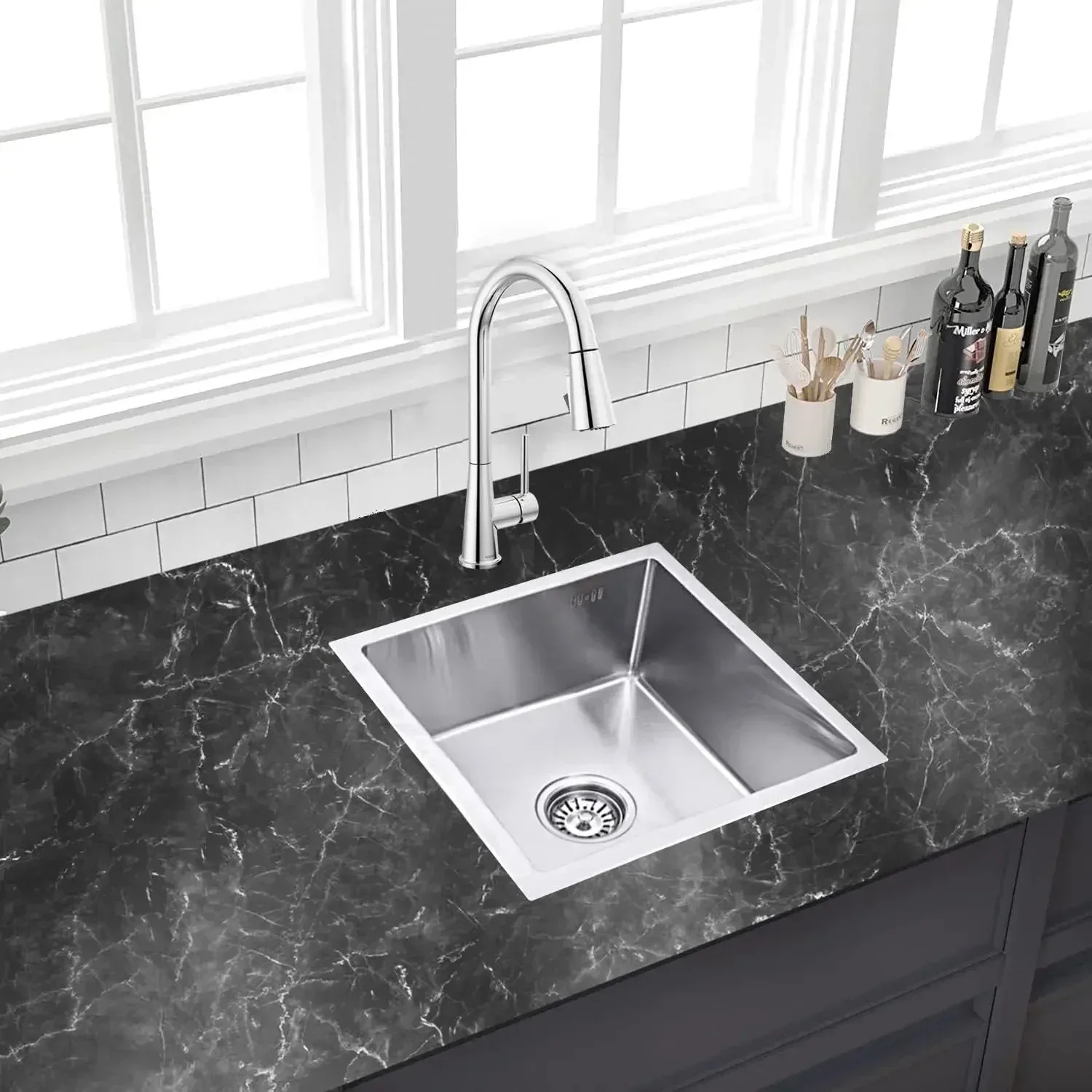 Premium 18x16x9 Inch Stainless Steel Single Bowl Kitchen Sink Round Coupling  Silver - Image 2