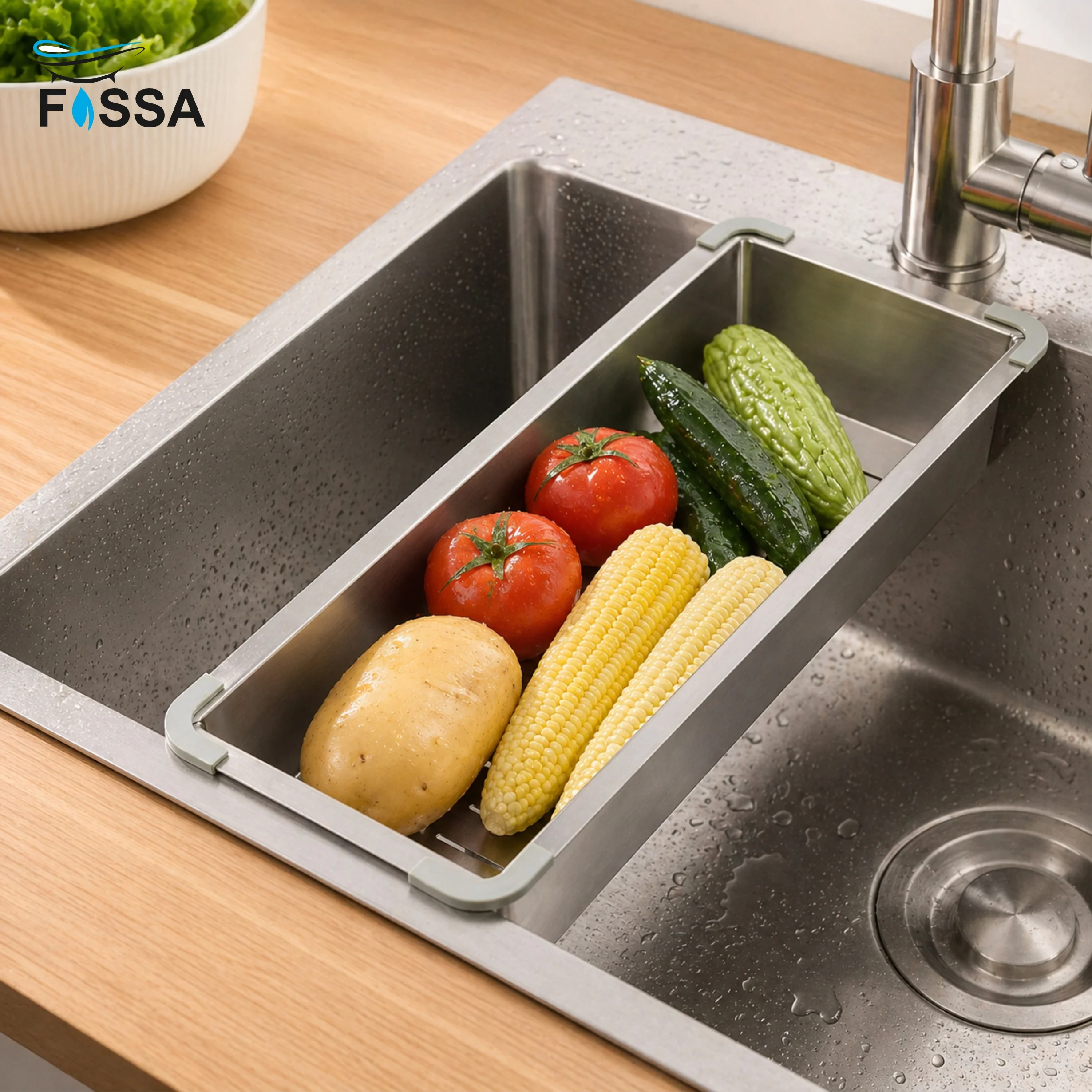 Fossa 19"x4" 304 Stainless Steel Handmade Colander for Single & Double Bowl Kitchen Sink - Matte Silver - Image 4
