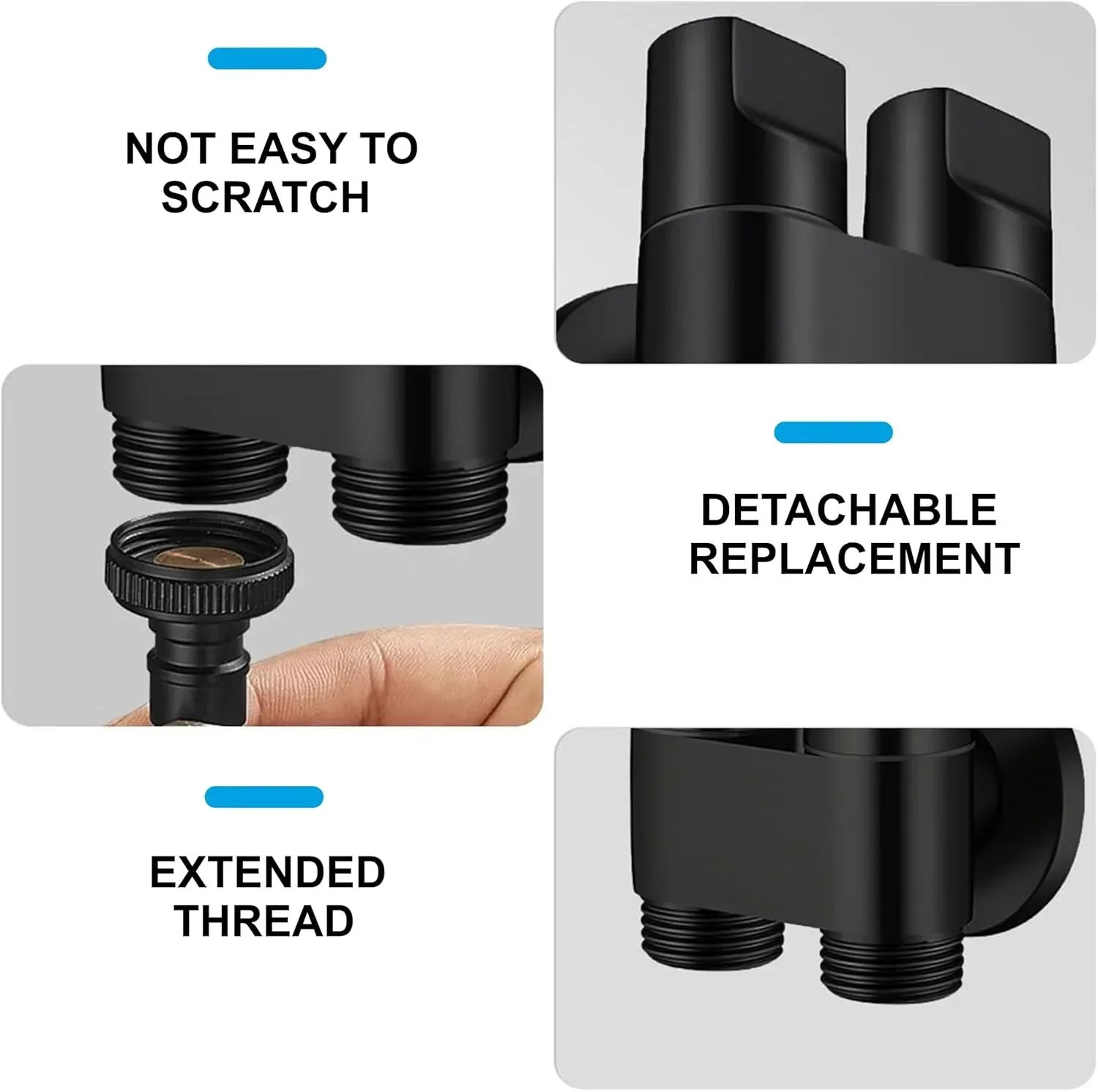 2 in 1 Laundry Faucet Black Stainless Steel Angle Valve With Nozzle - Image 3