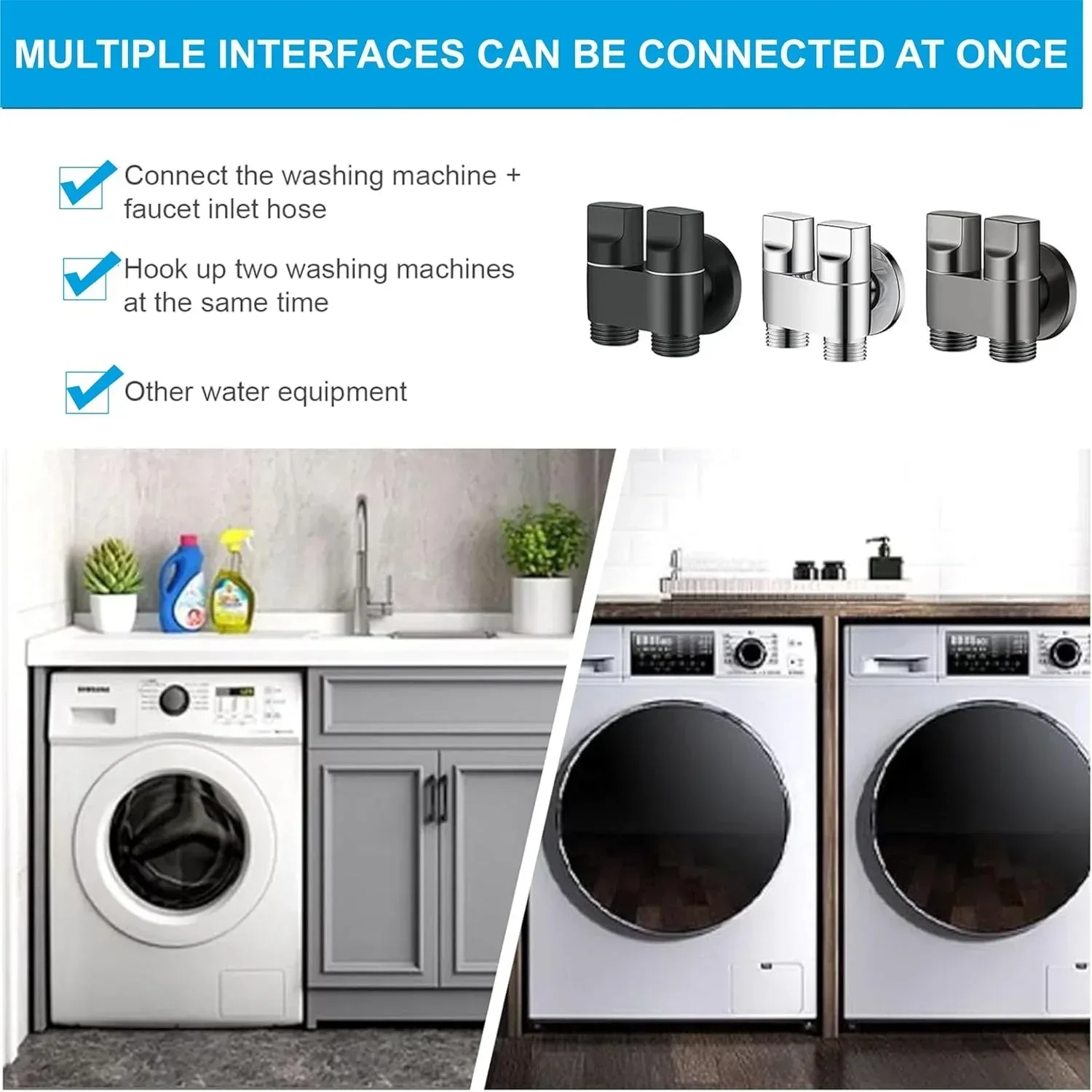2 in 1 Laundry Faucet Black Stainless Steel Angle Valve With Nozzle - Image 6