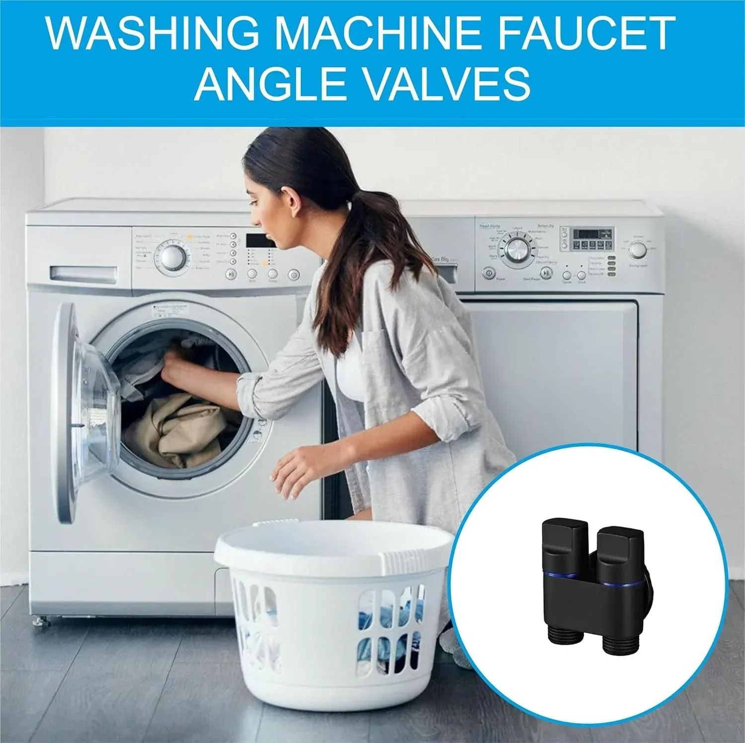 2 in 1 Laundry Faucet Black Stainless Steel Angle Valve With Nozzle - Image 7