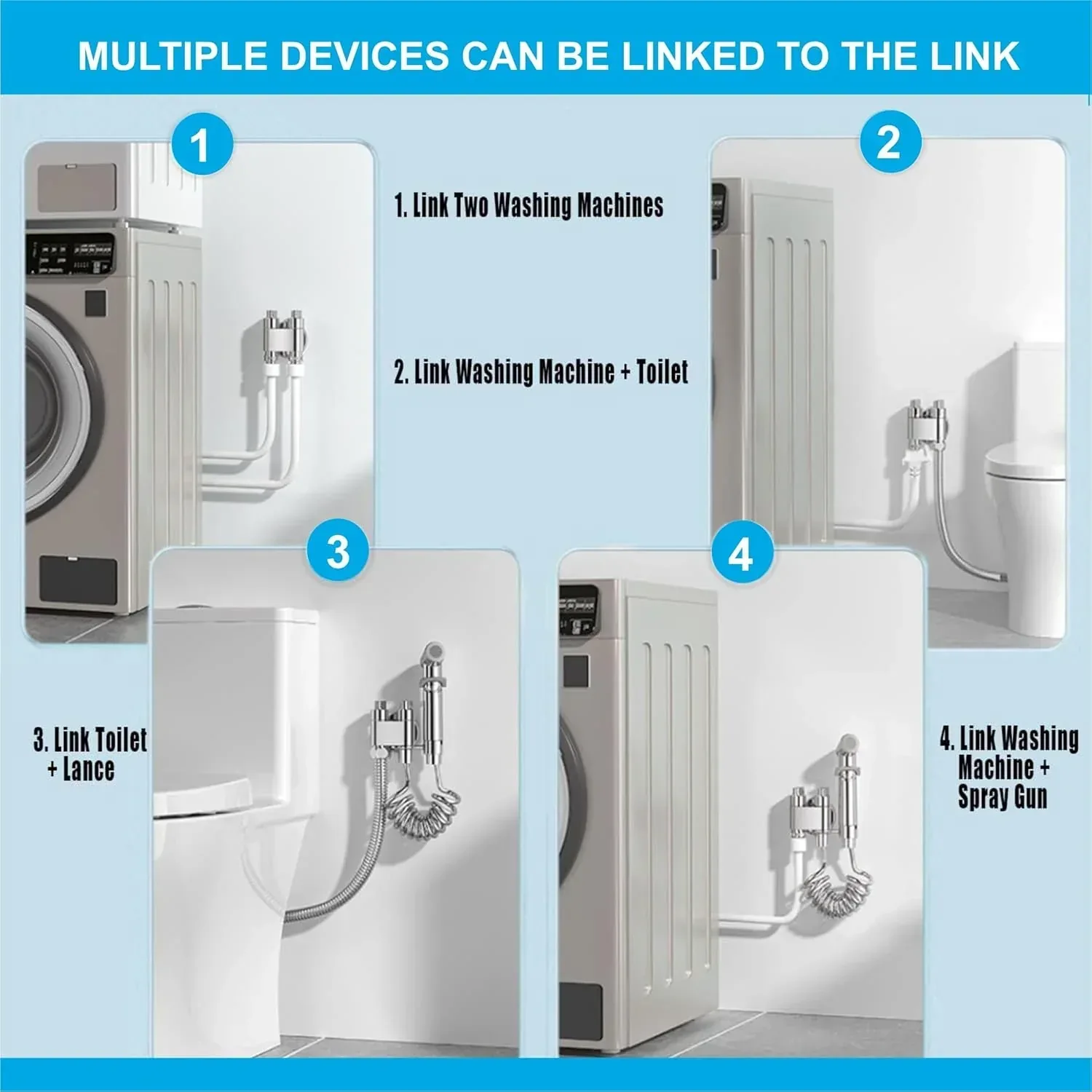 Dual Outlets Control Washing Machine Angle Valve Faucet with Nozzle Silver - Image 4