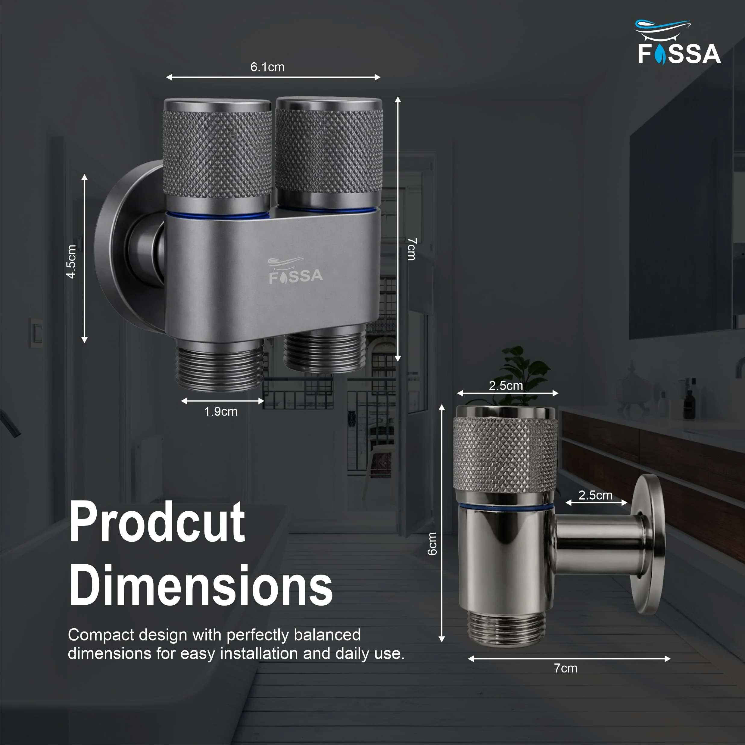2 Way Galaxy Grey Stainless Steel Angle cock For Use multi Purpose Without Nozzle - Image 2