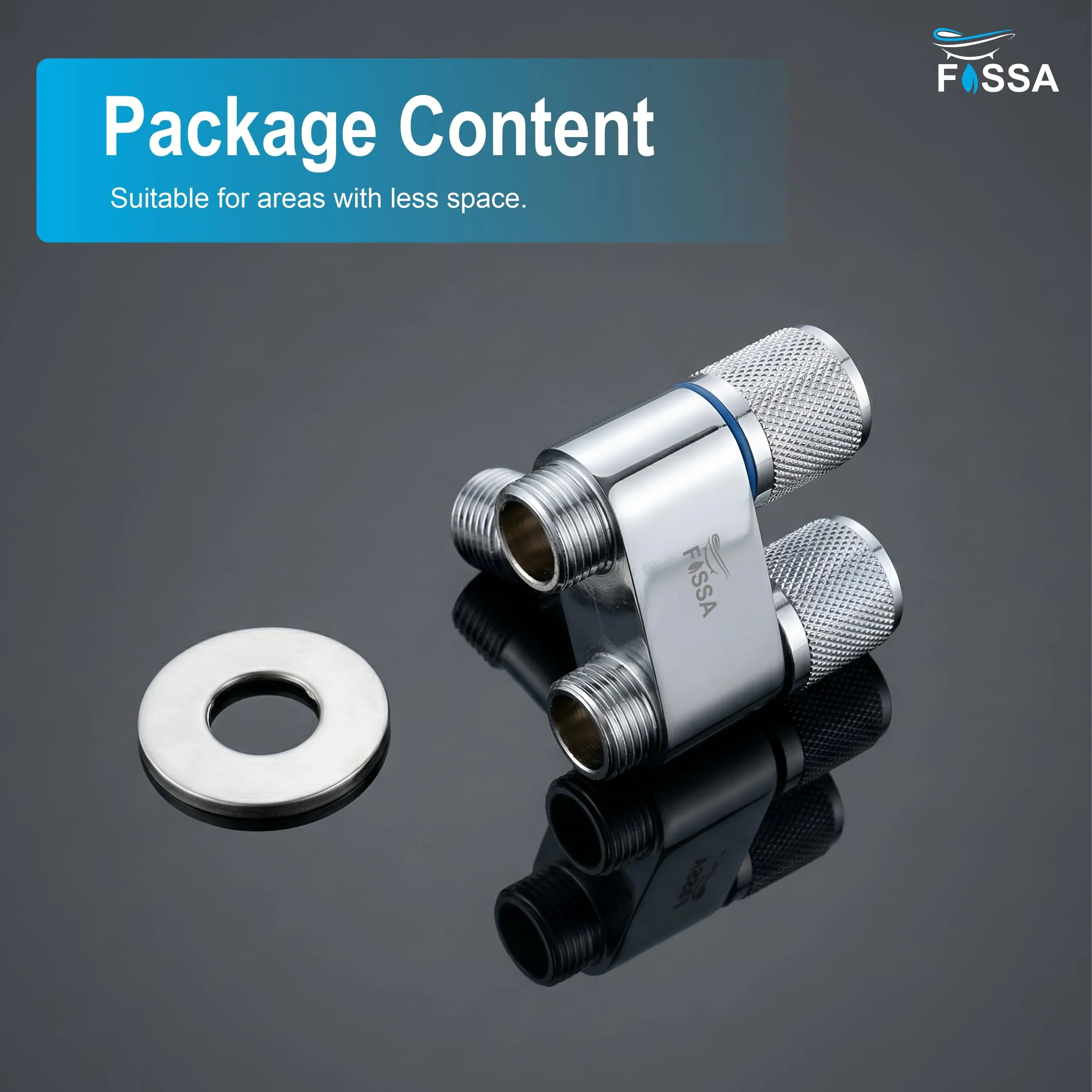 2 Way Galaxy Silver SS Washing Machine Angle Valve Without Nozzle - Image 3