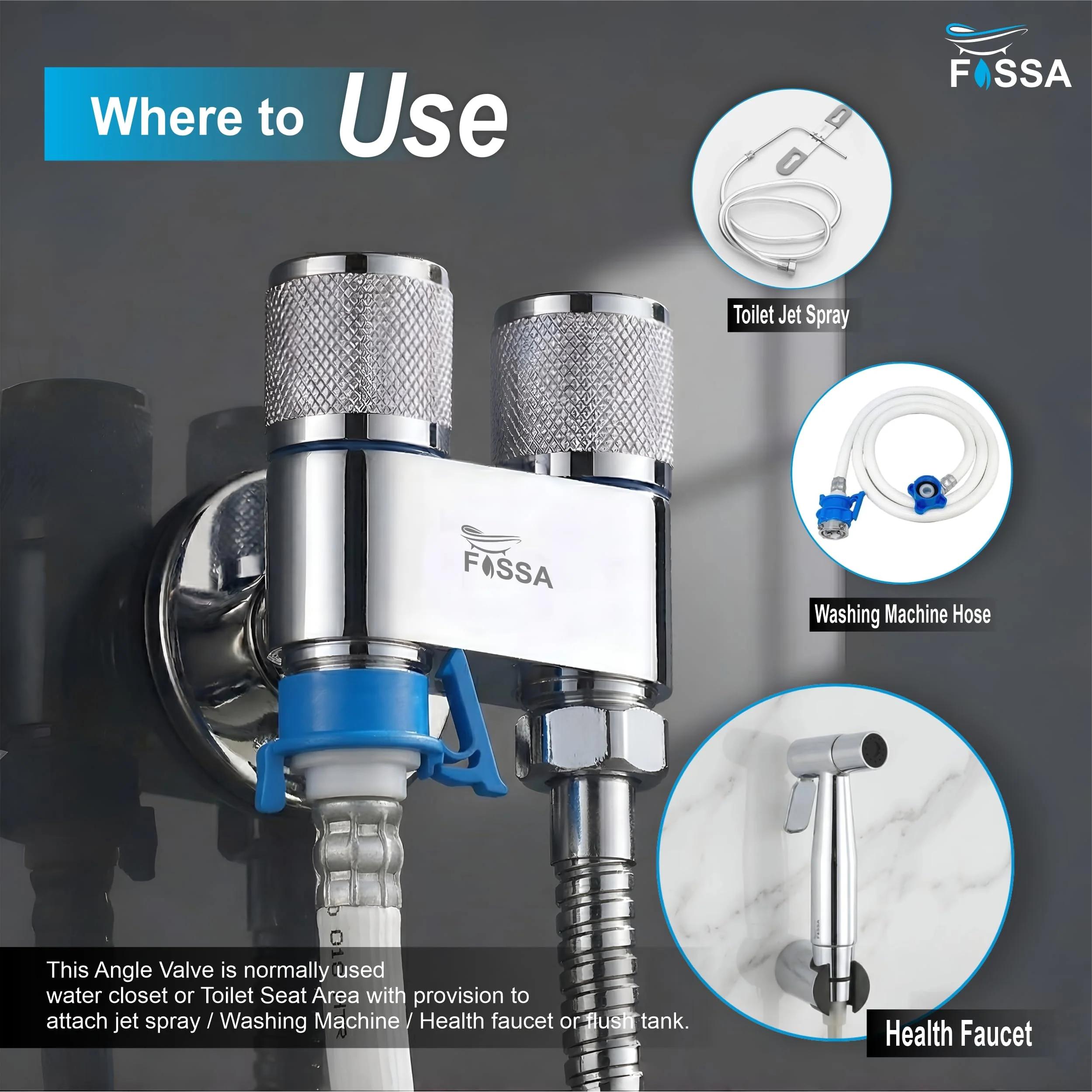 2 Way Galaxy Silver SS Washing Machine Angle Valve Without Nozzle - Image 4