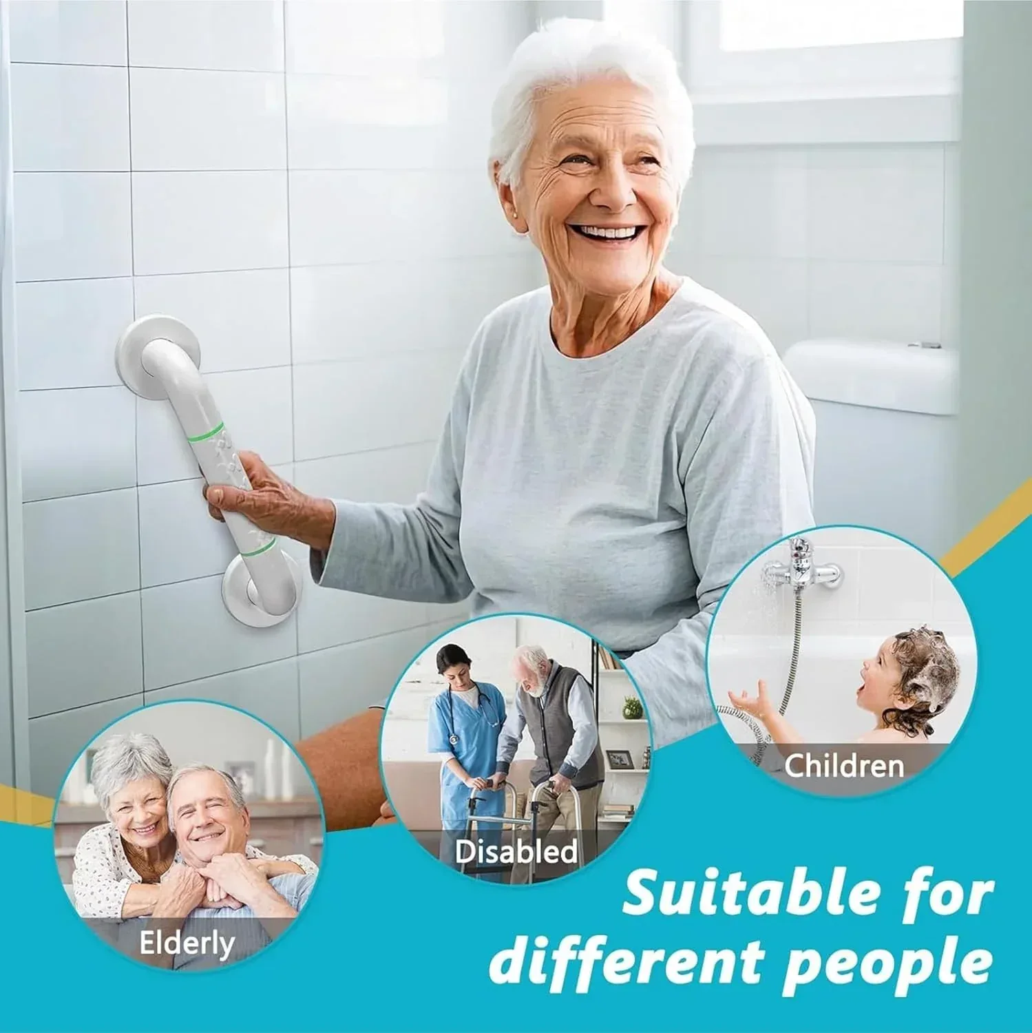 Fossa 20 Inch Stainless Steel Luminous Grab Bar Wall Mounted Safety Balance Handle | Non-Slip for Elderly, Kids | Strong Load Bearing Armrest- Pack of 1 White (Matte Finish) - Image 6