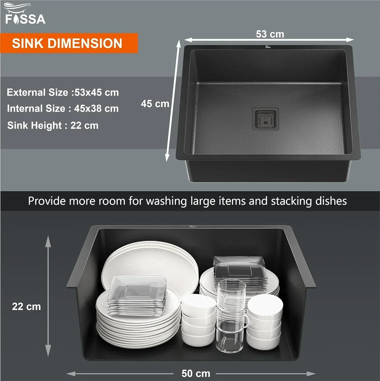 304 Honeycomb Embossed (21"x18"x09") Inch Single Bowl Black Kitchen Sink with Nano Coating - Image 2