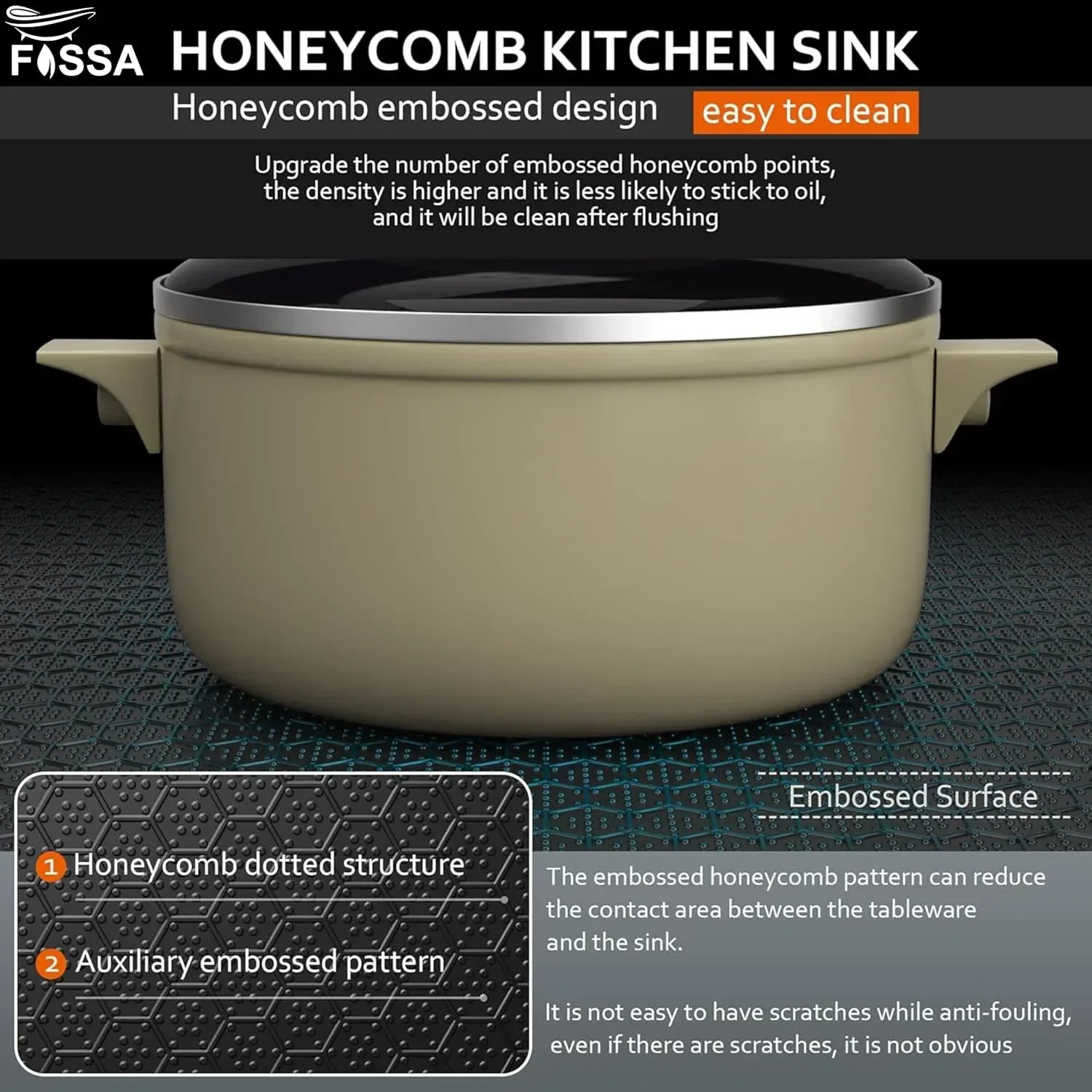 Honeycomb Embossed (21"x18"x09" ) Inch Single Bowl Black Kitchen Sink with Nano Coating - Image 4