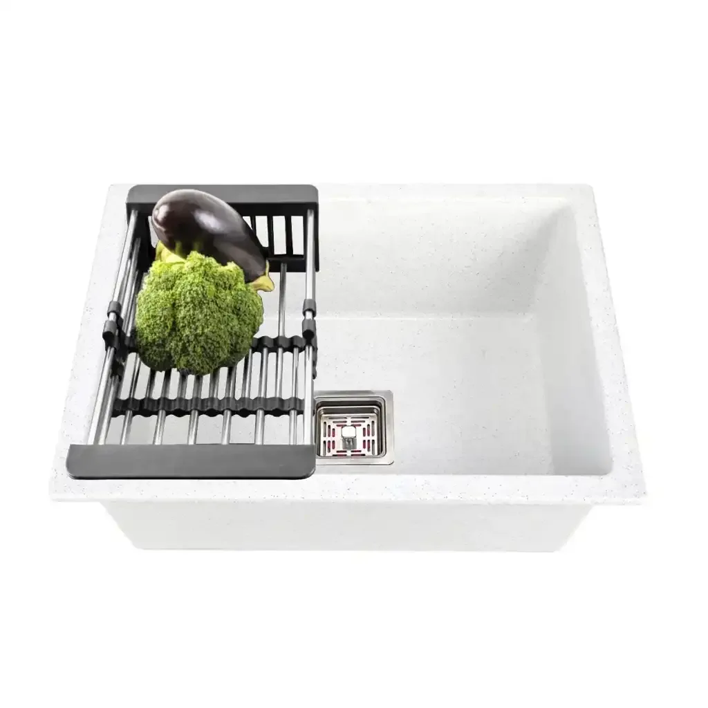 Quartz Kitchen Sink Single Bowl White  (21×18x9 Inches) – 10-Year Warranty