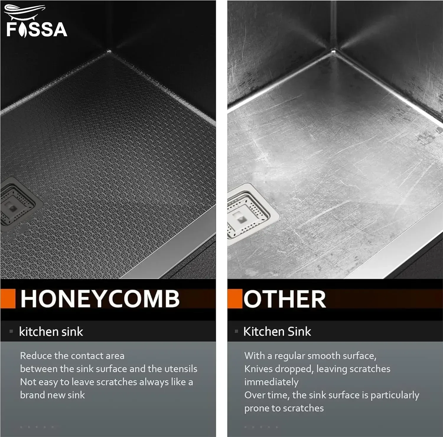 304 Honeycomb Embossed (22"x18"x09") Inch Single Bowl  Black Kitchen Sink with Nano Coating - Image 3