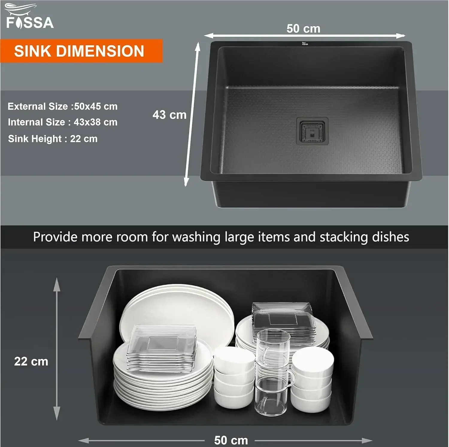 Honeycomb Embossed (22"x18"x09") Inch Single Bowl Black Kitchen Sink with Nano Coating - Image 2