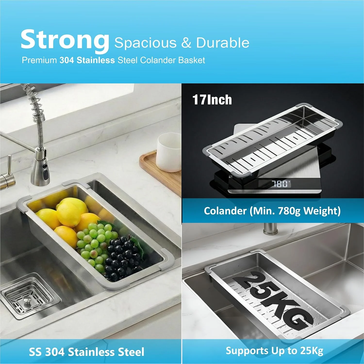 Aqua 304 Handmade (22x 18 x 09 ) Inch SS  Square Coupling Single Bowl Silver Kitchen Sink - Image 4
