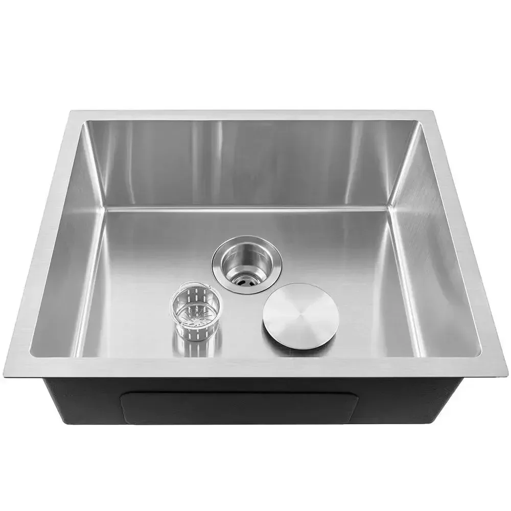 Premium silver Handmade (22 x 18 x 9) Stainless Steel Single Bowl Round Kitchen Sink - Image 4