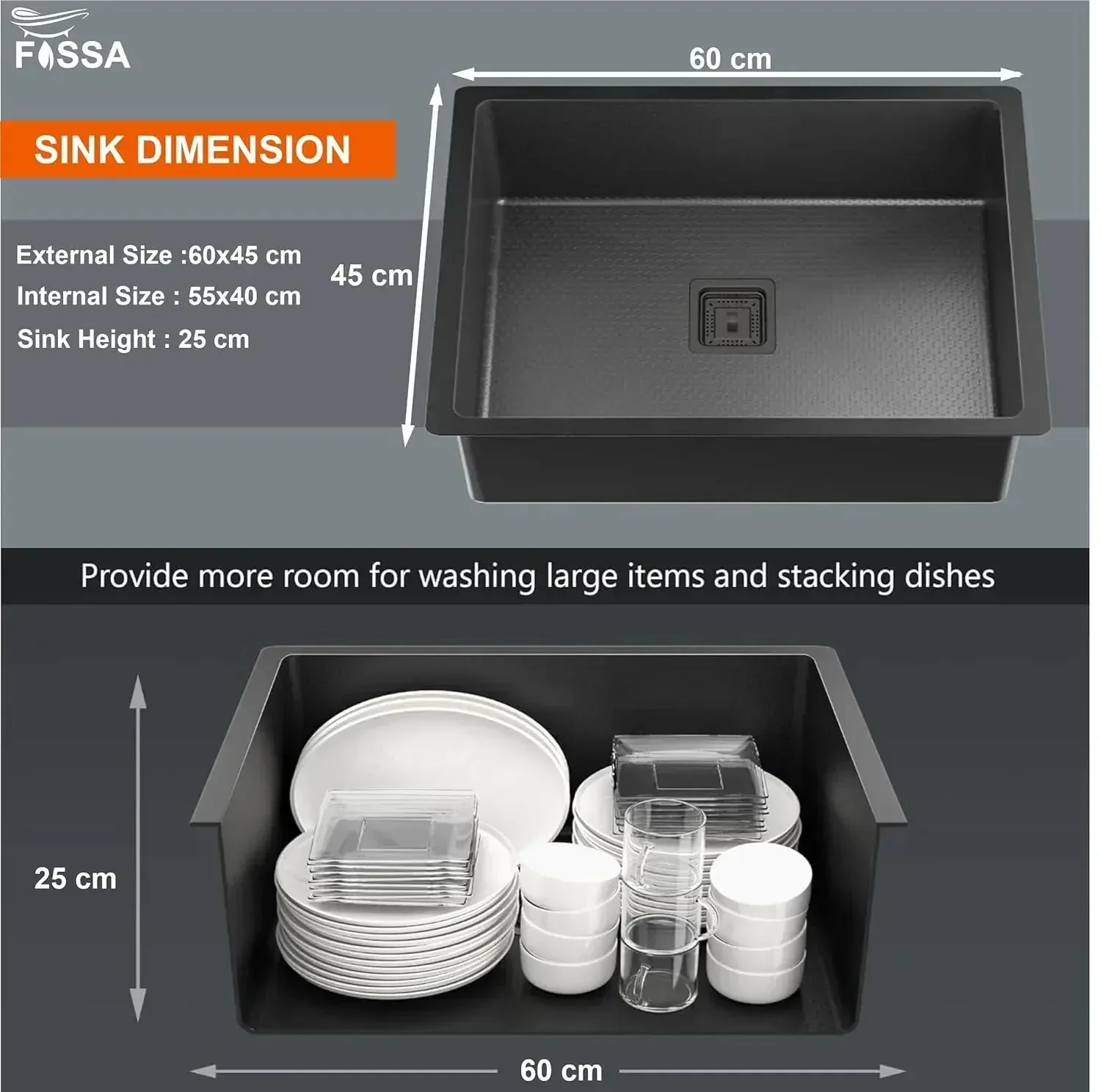 304 Honeycomb Embosse 24"x18"10  Single Bowl Black Kitchen Sink with Nano Coating - Image 2