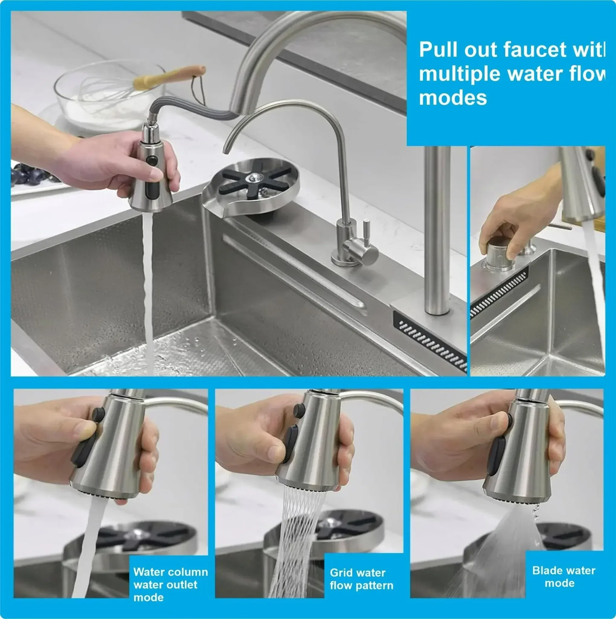 Smart Waterfall (24 x 18 x 9) Inch 304 Stainless Steel Kitchen Sink Silver - Image 4