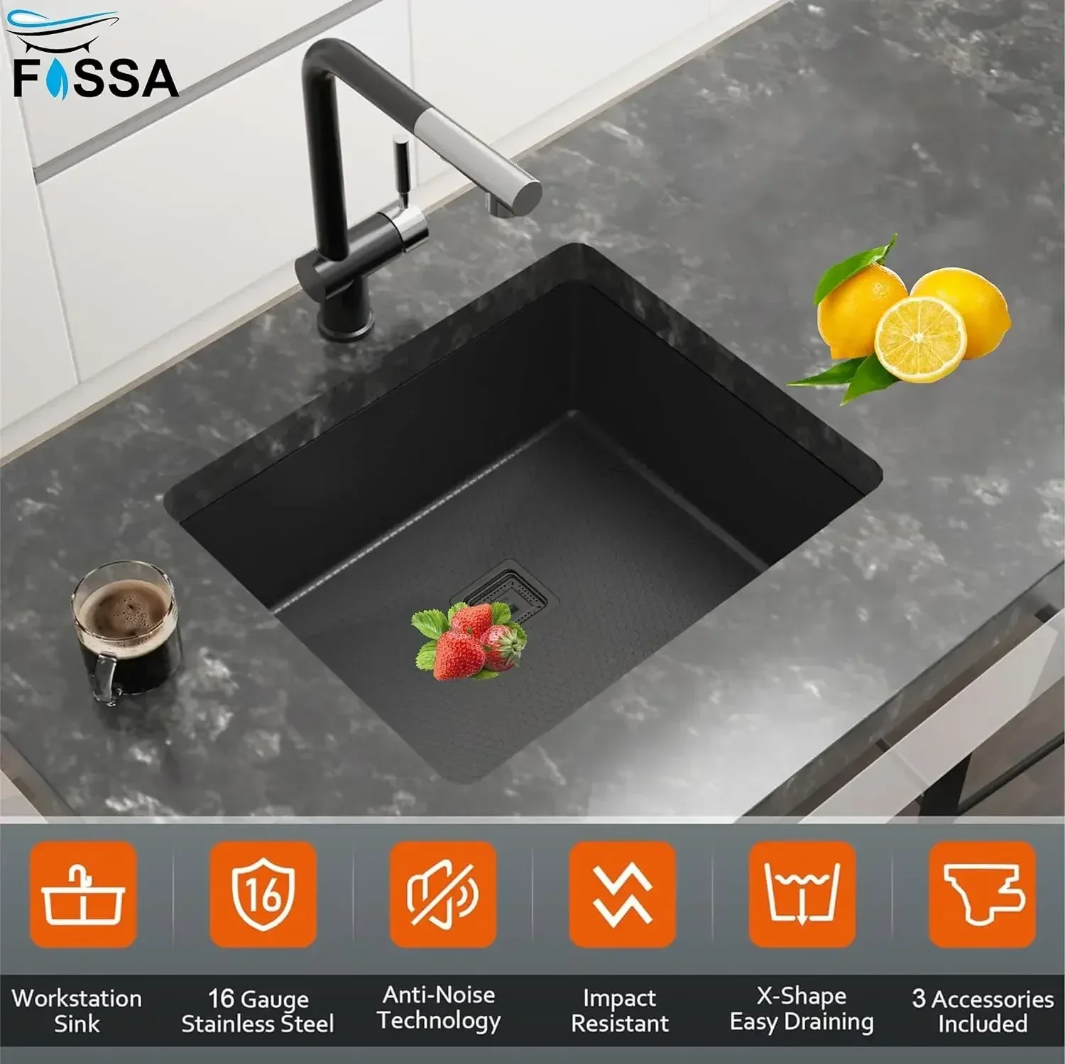 Honeycomb Embossed (24 x18 x 10) Inch Single Bowl Black Kitchen Sink with Nano Coating - Image 5