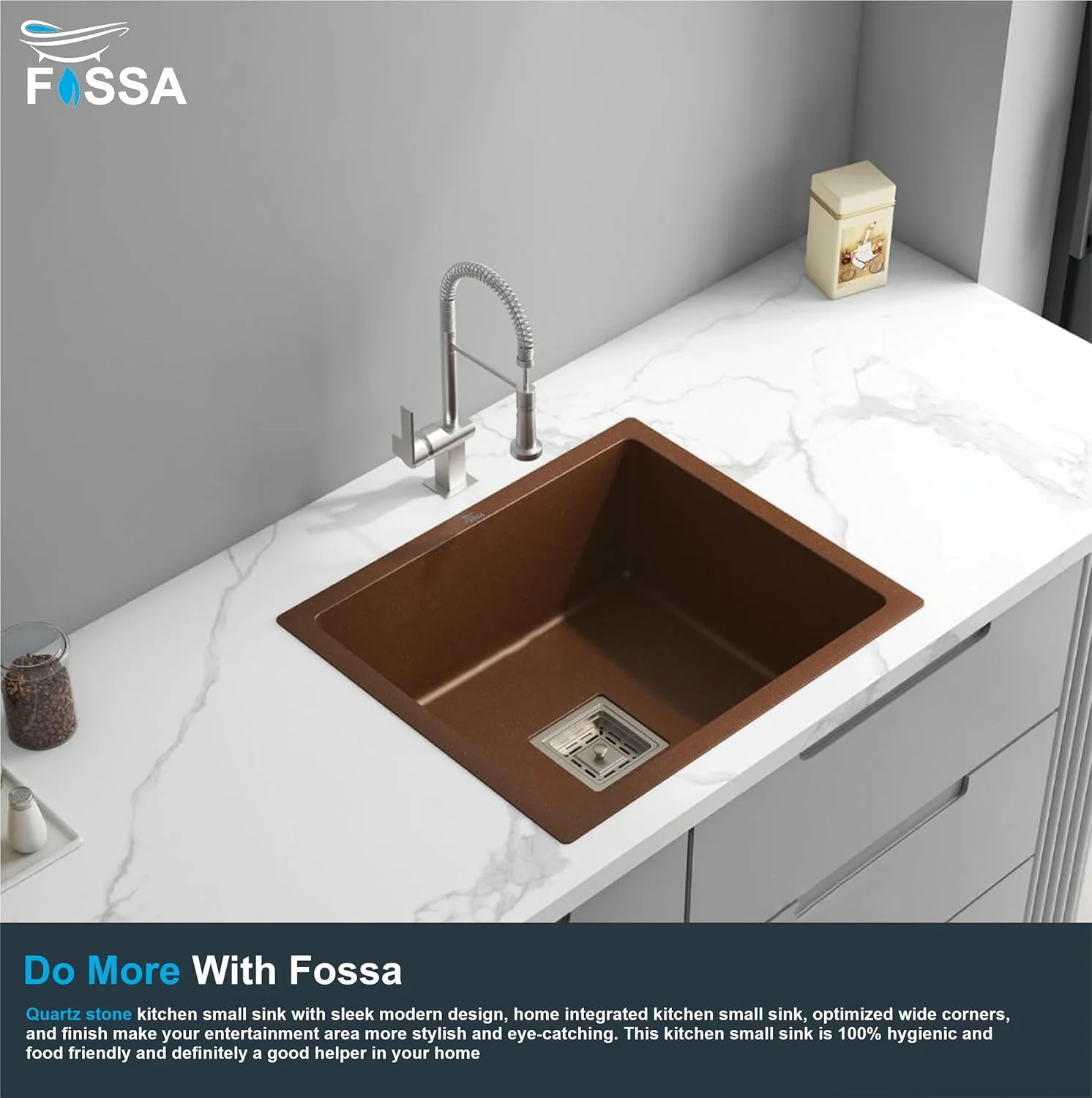Quartz Kitchen Sink Single Bowl Brown (24×18x9 Inches) – 10-Year Warranty - Image 4